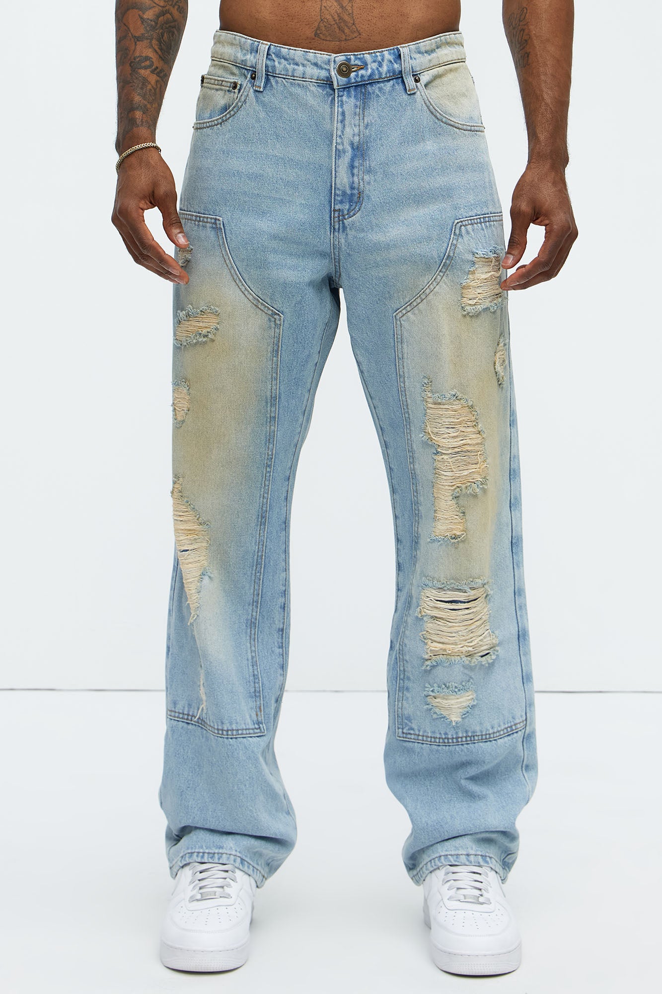 Walk It Carpenter Distressed Straight Jeans - Vintage Blue Wash - Image 5