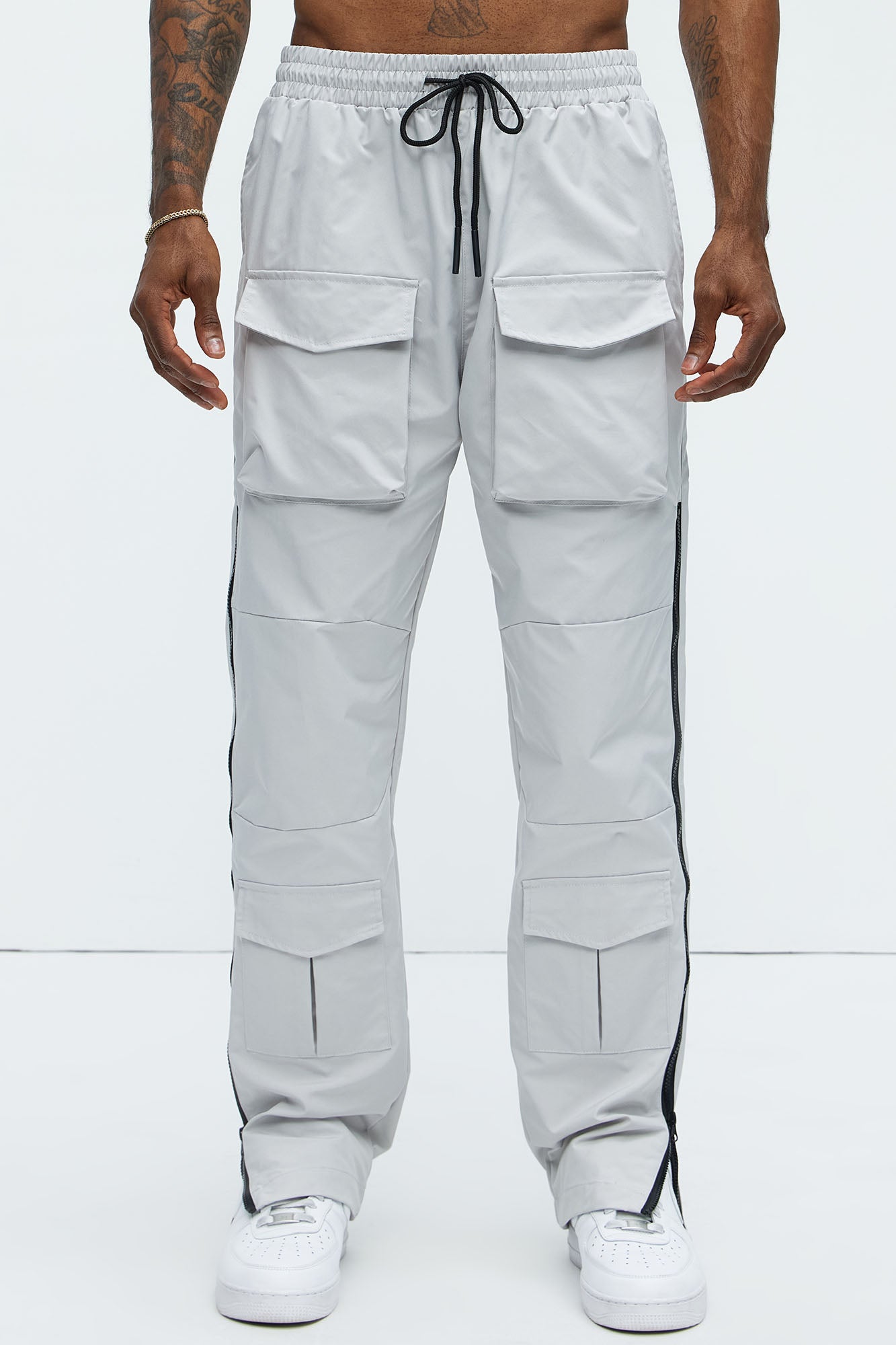 All Along Zipper Straight Nylon Cargo Pants - Grey - Image 3