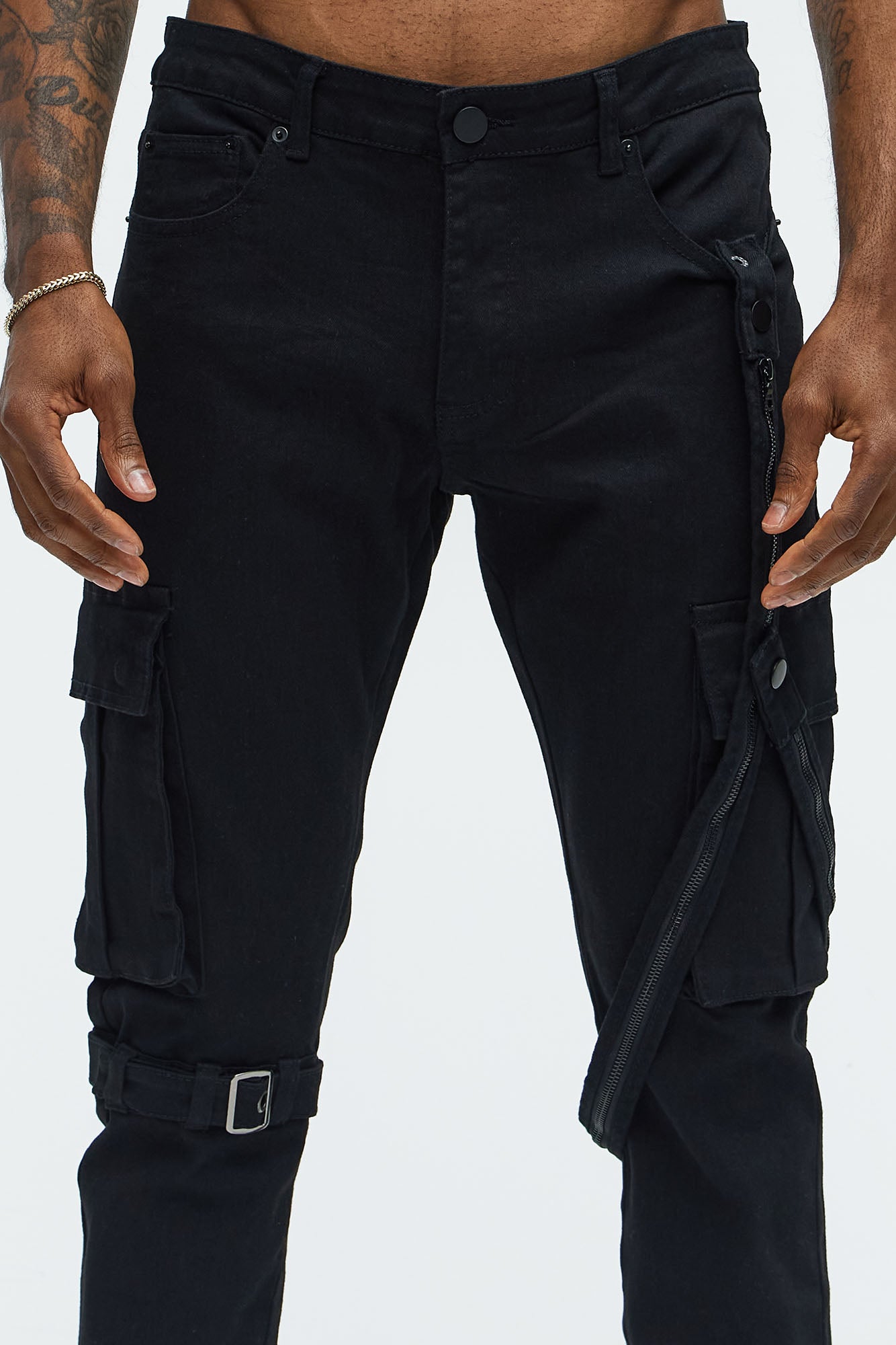 Buckle And Strap Stacked Skinny Jeans - Black - Image 3