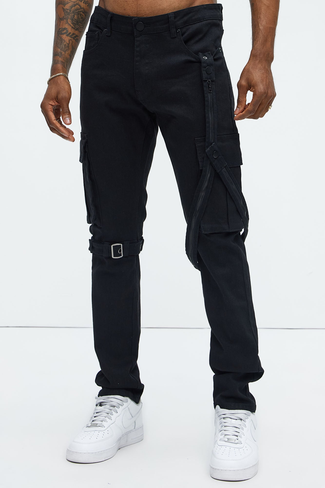 Buckle And Strap Stacked Skinny Jeans - Black - Image 6