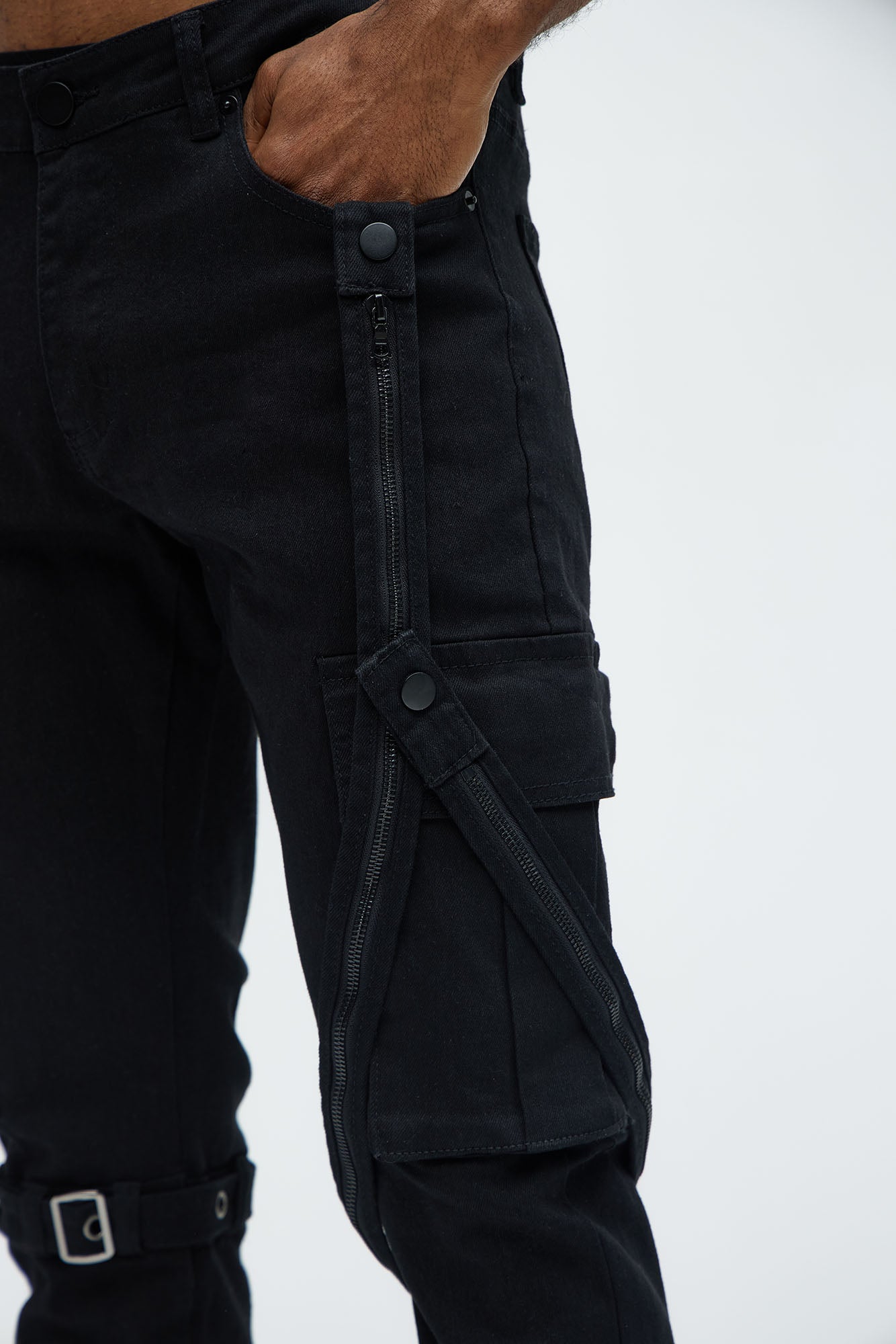 Buckle And Strap Stacked Skinny Jeans - Black - Image 4