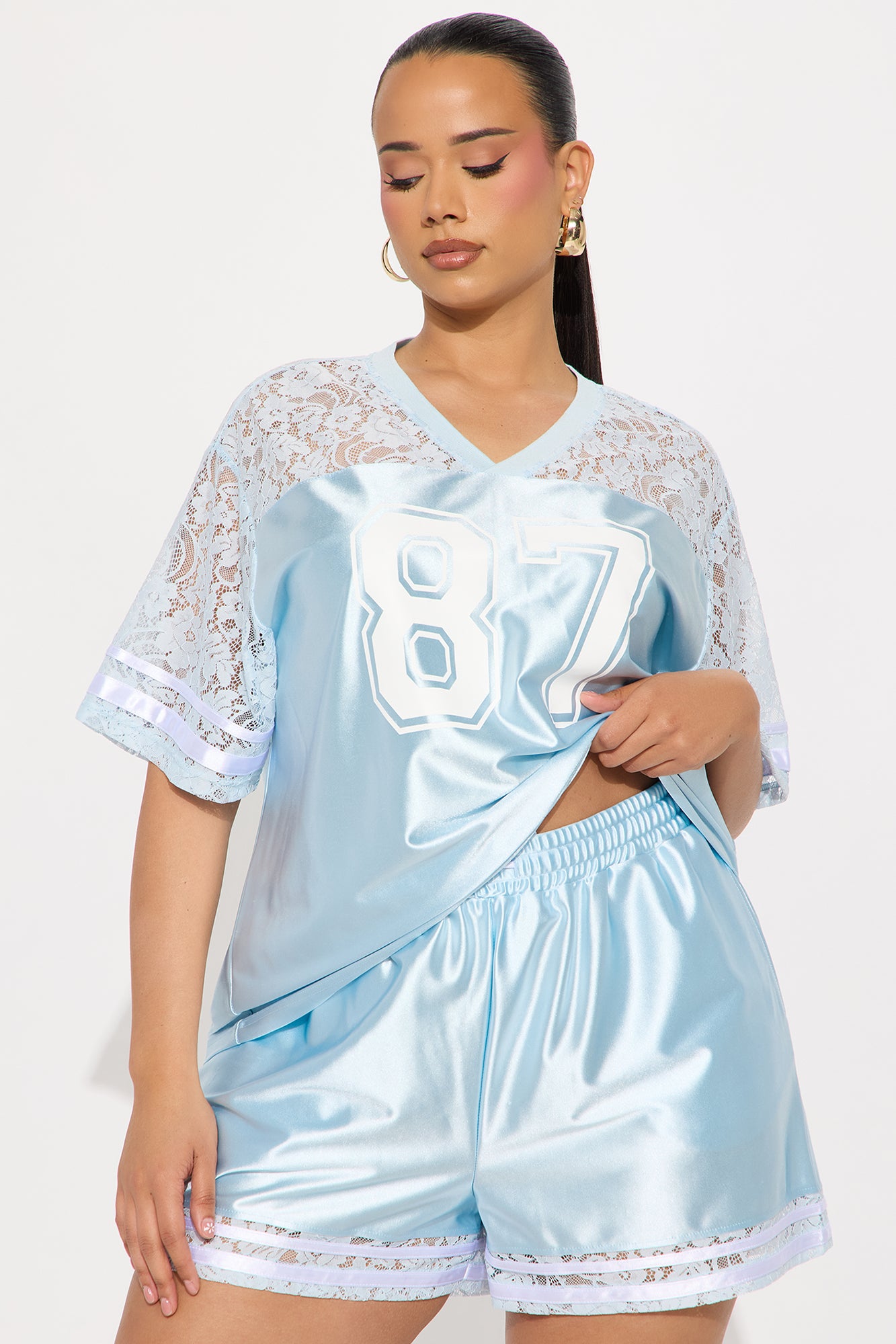 Game Changer Satin Short Set - Light Blue - Image 4