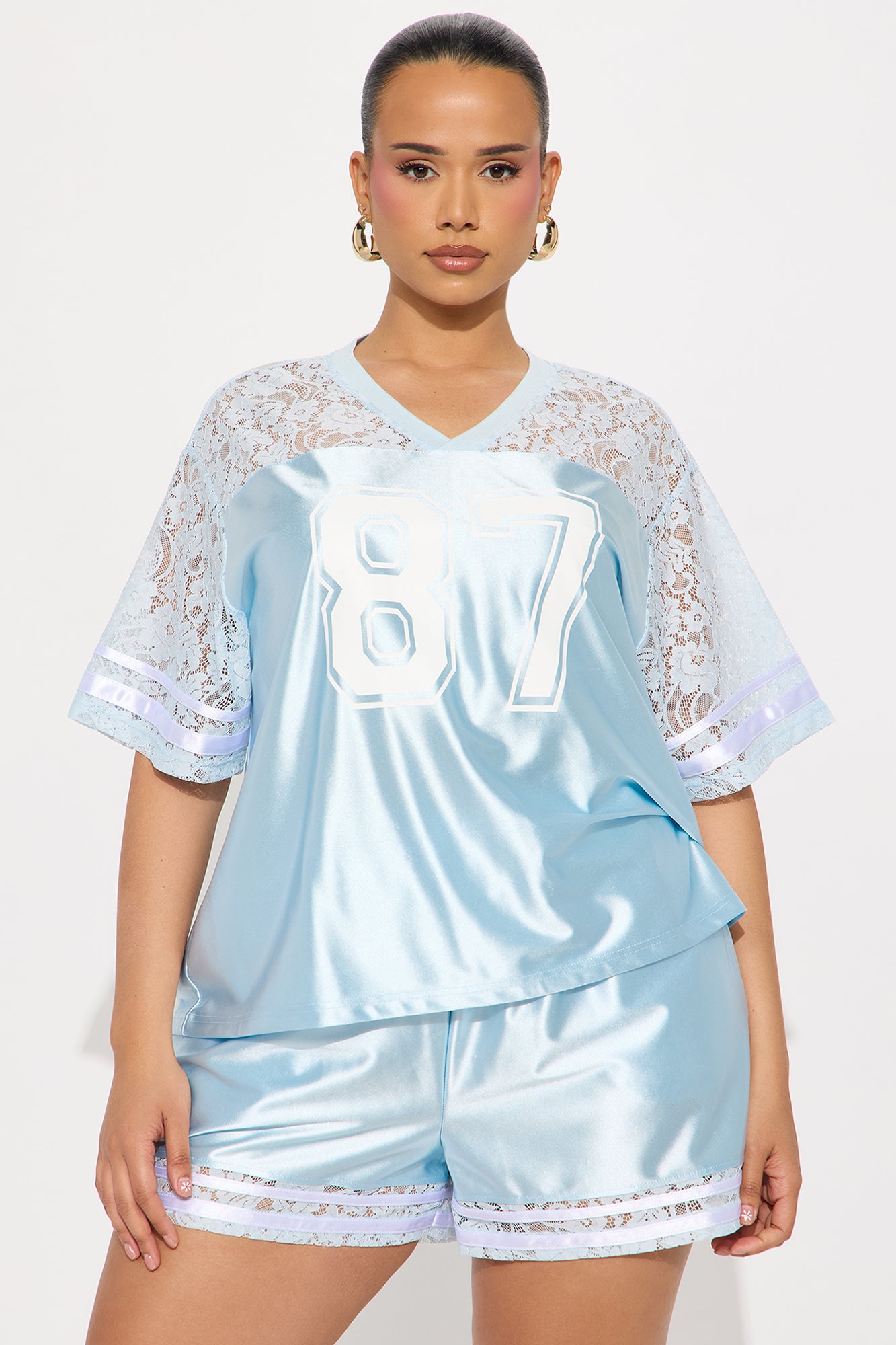 Game Changer Satin Short Set - Light Blue - Image 6