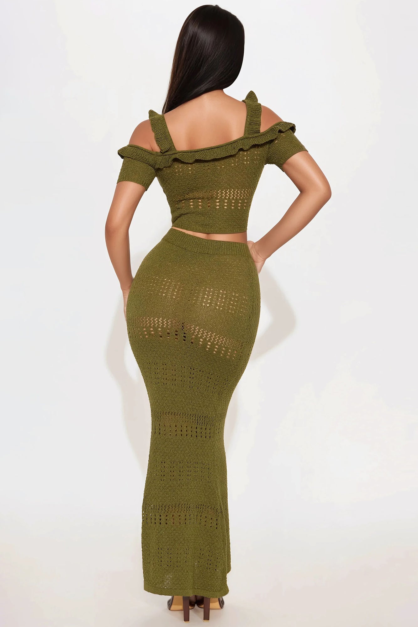 Cindy Crochet Maxi Skirt Set - Olive - Image 3