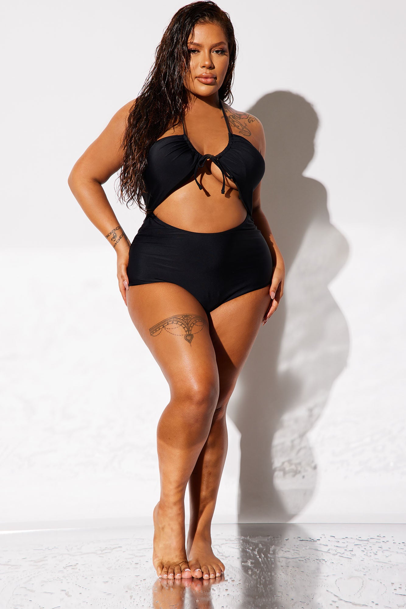 Flora Cut Out 1 Piece Swimsuit - Black - Image 5