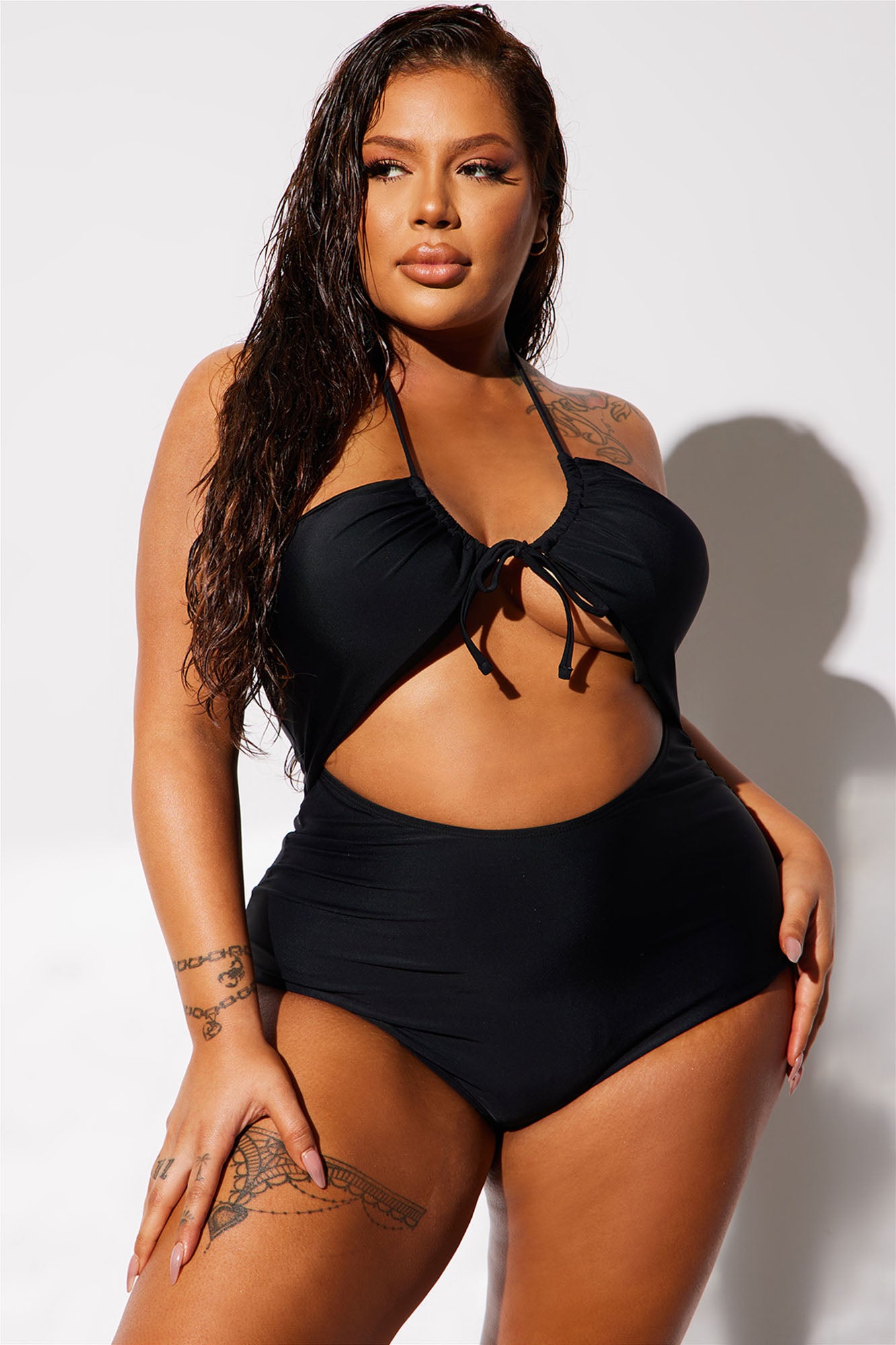 Flora Cut Out 1 Piece Swimsuit - Black - Image 4