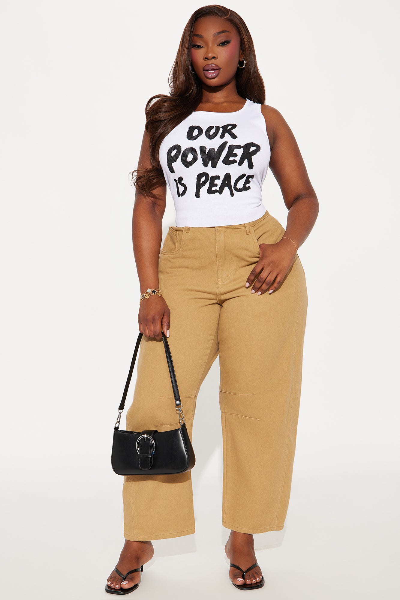 Our Power Is Peace Ribbed Tank Top - White - Image 5