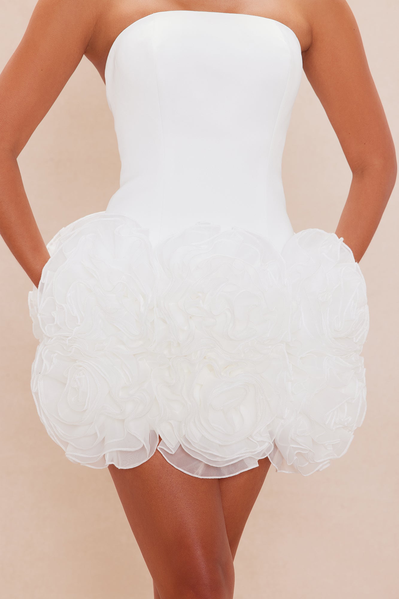 Eliana Satin Mini Dress - White - Image 3