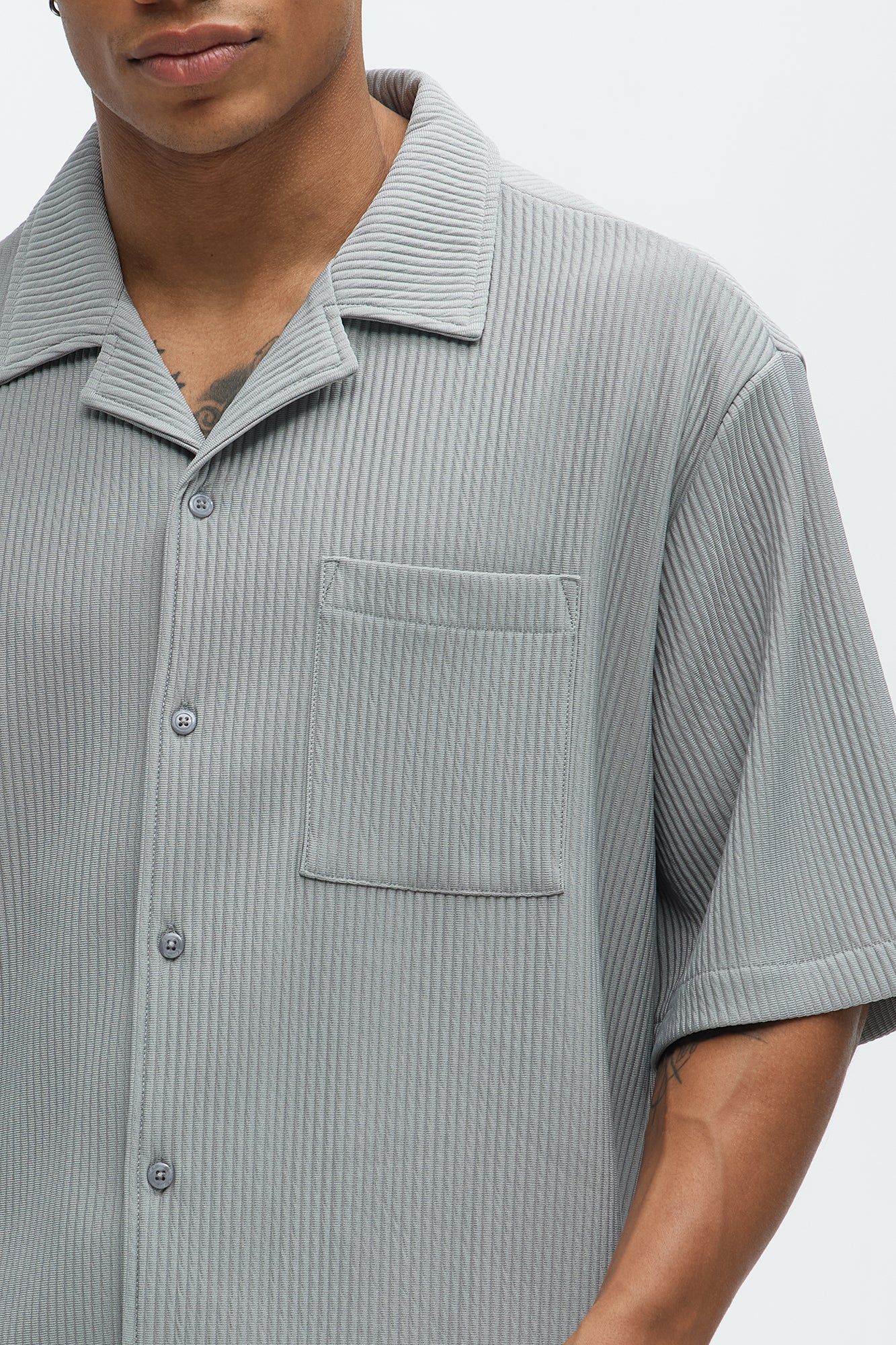 Show Up Short Sleeve Cuban Shirt - Grey - Image 3