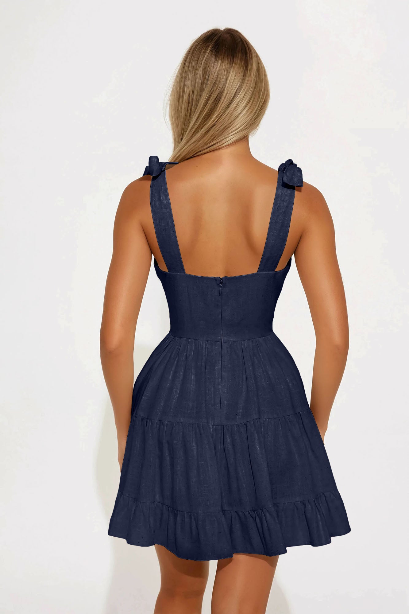 Saige Linen Mini Dress - Navy - Image 3