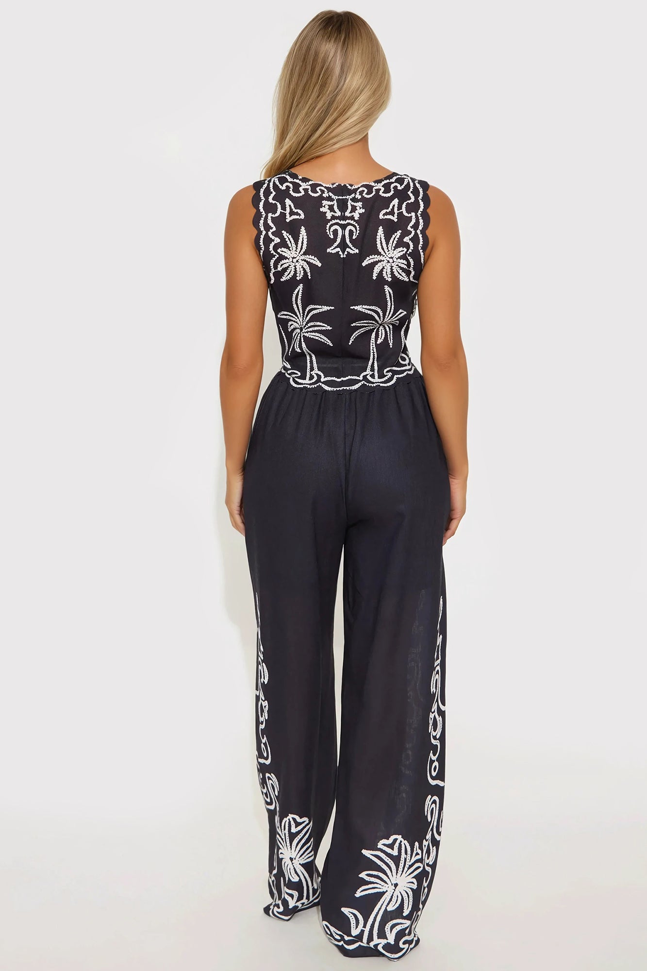 Under The Palm Linen Pant Set - Black - Image 3