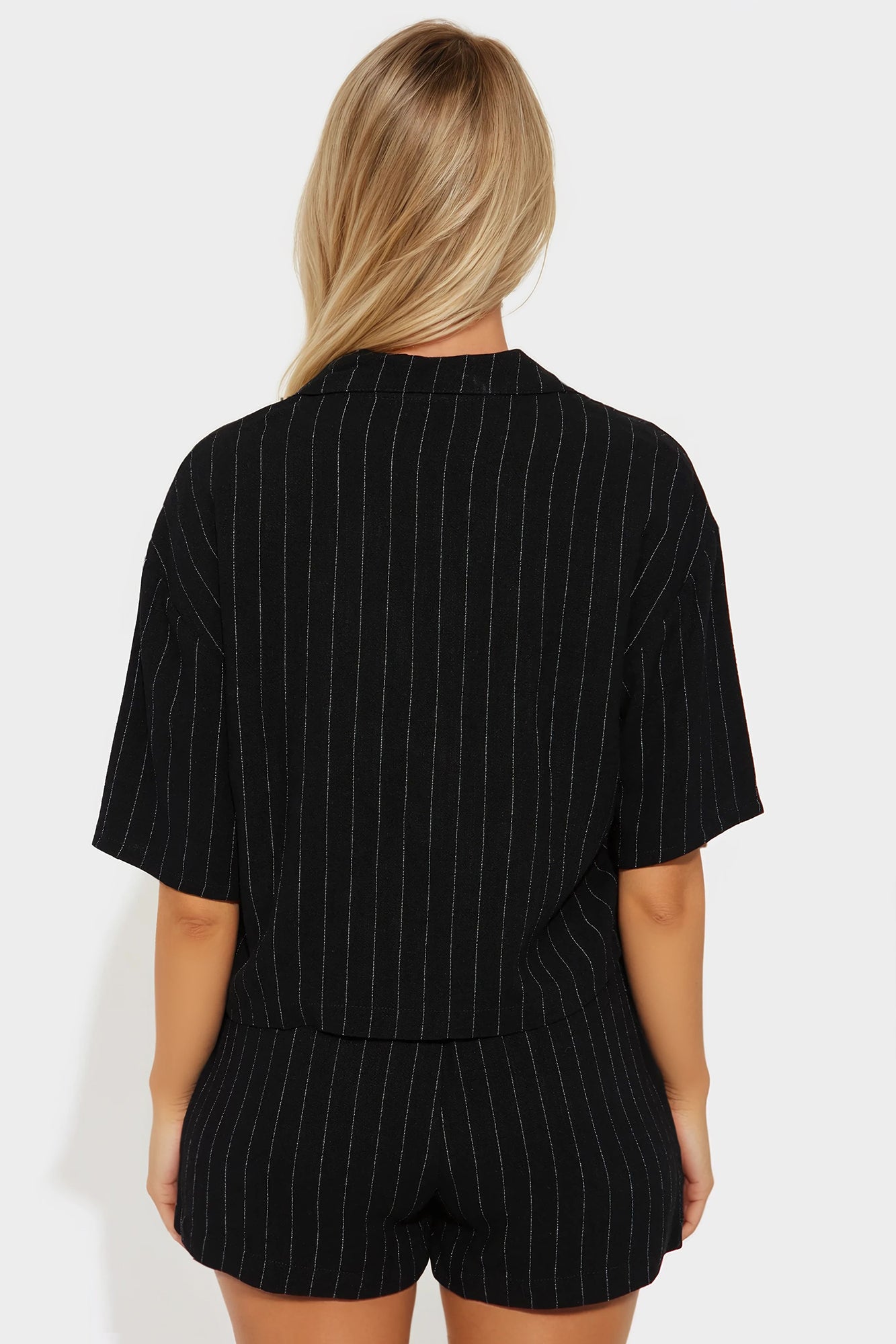 Alana Linen Shirt And Short Set - Black - Image 3