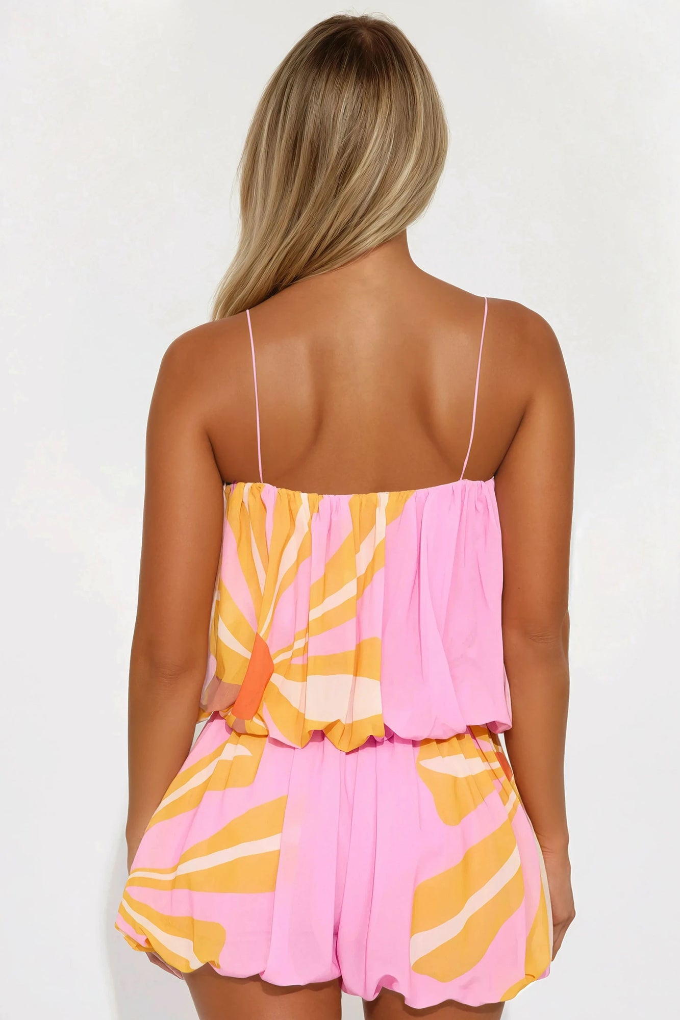 Calista Chiffon Bubble Hem Romper - Pink/combo - Image 3