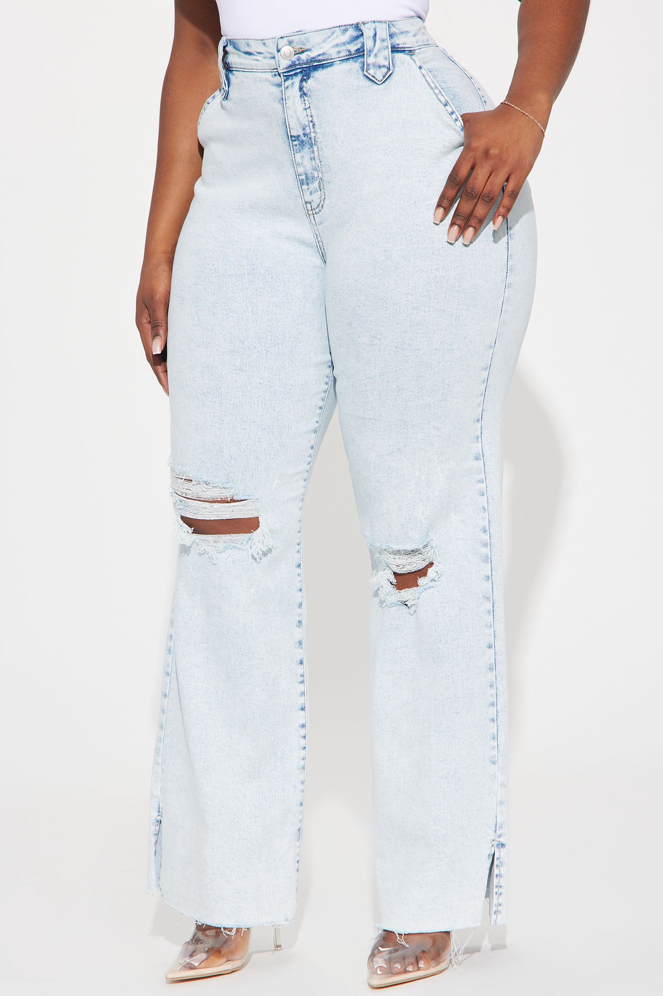 Doubling Down Ripped Flare Jeans - Light Wash - Image 6