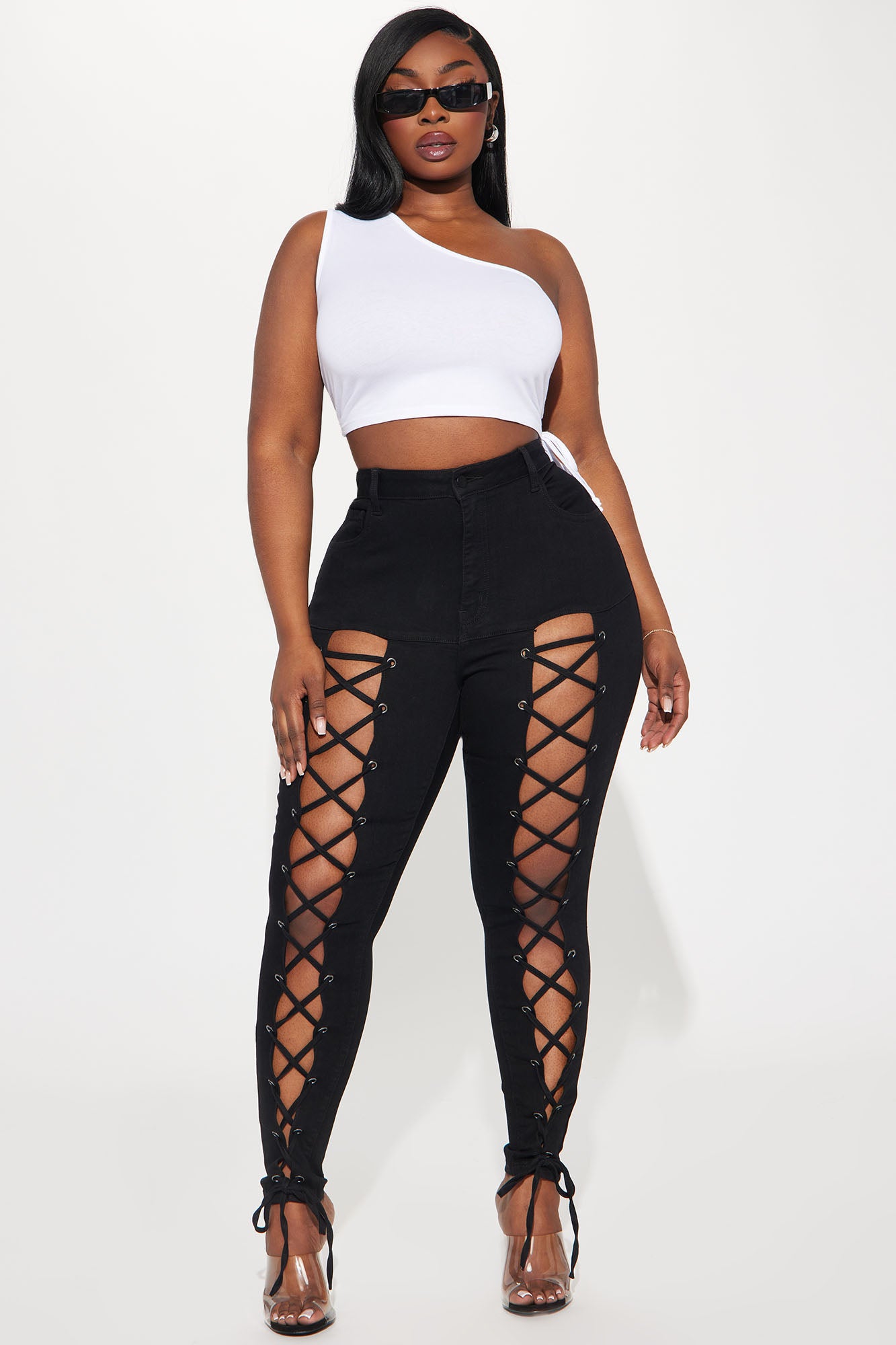 Bottle Service Lace Up Skinny Jeans - Black - Image 4