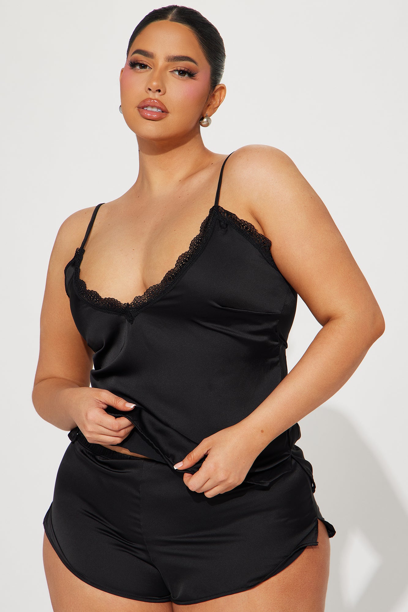 Wake Me Up Satin PJ Short Set - Black - Image 4