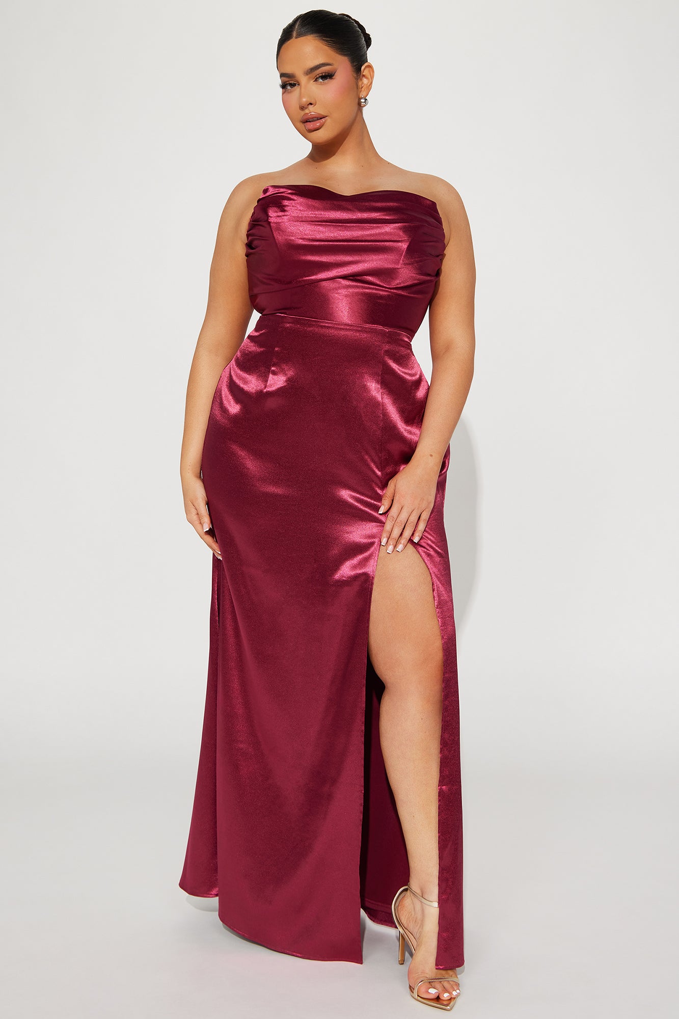 Madilynn Satin Gown - Burgundy - Image 4