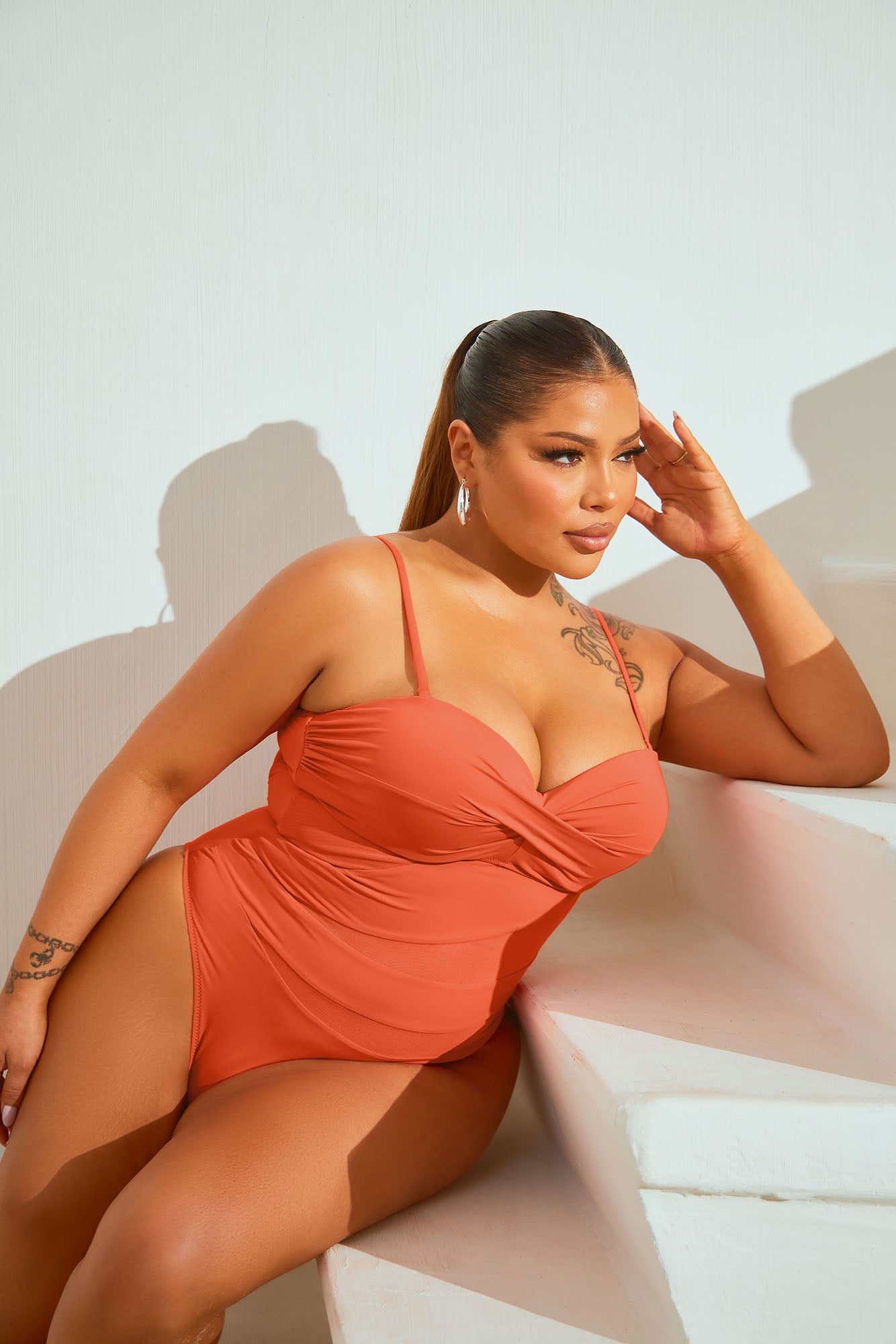 Poolside Vacation Mesh Cutout 1 Piece Swimsuit - Orange - Image 5
