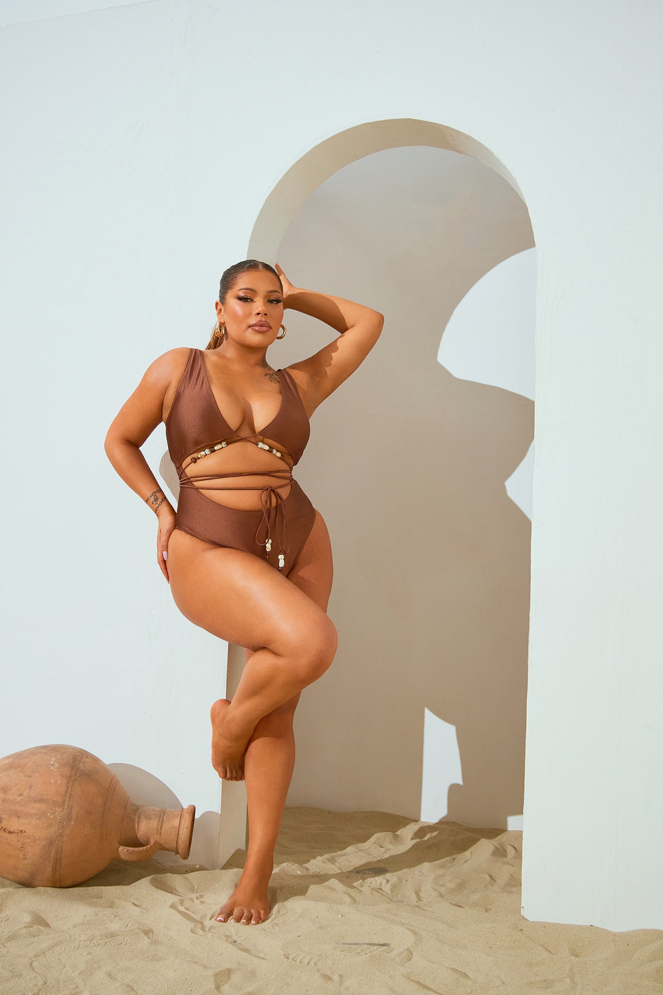 Pebble Beach Beaded 1 Piece Swimsuit - Chocolate - Image 6