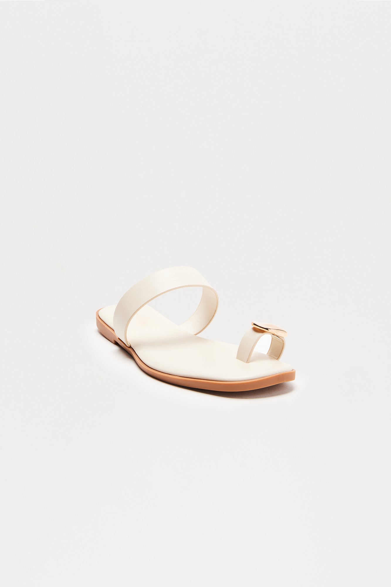 Stone Hardware Toe Ring Slip On Sandals - Cream - Image 4