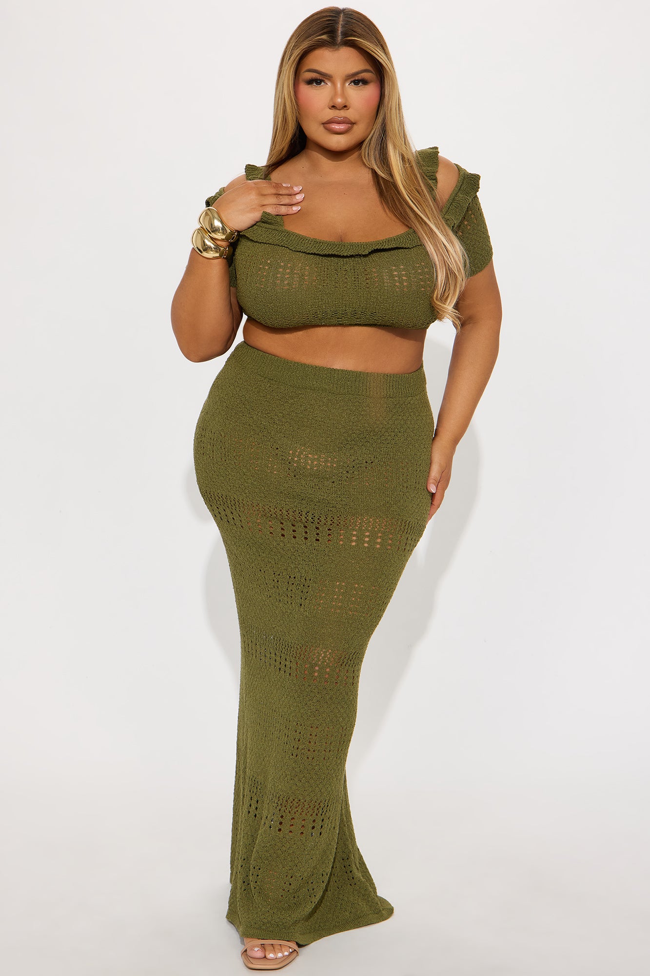 Cindy Crochet Maxi Skirt Set - Olive - Image 4
