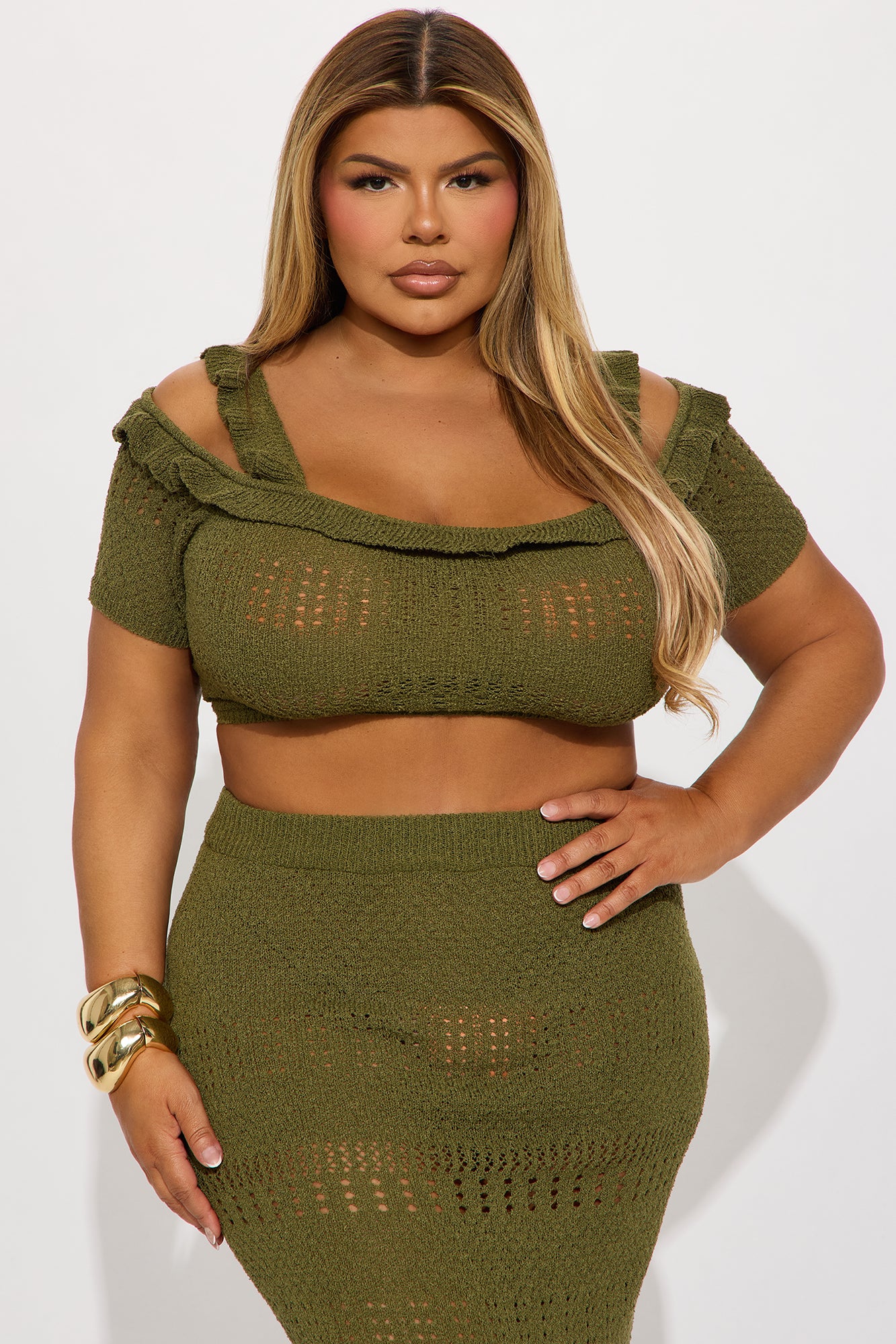 Cindy Crochet Maxi Skirt Set - Olive - Image 5