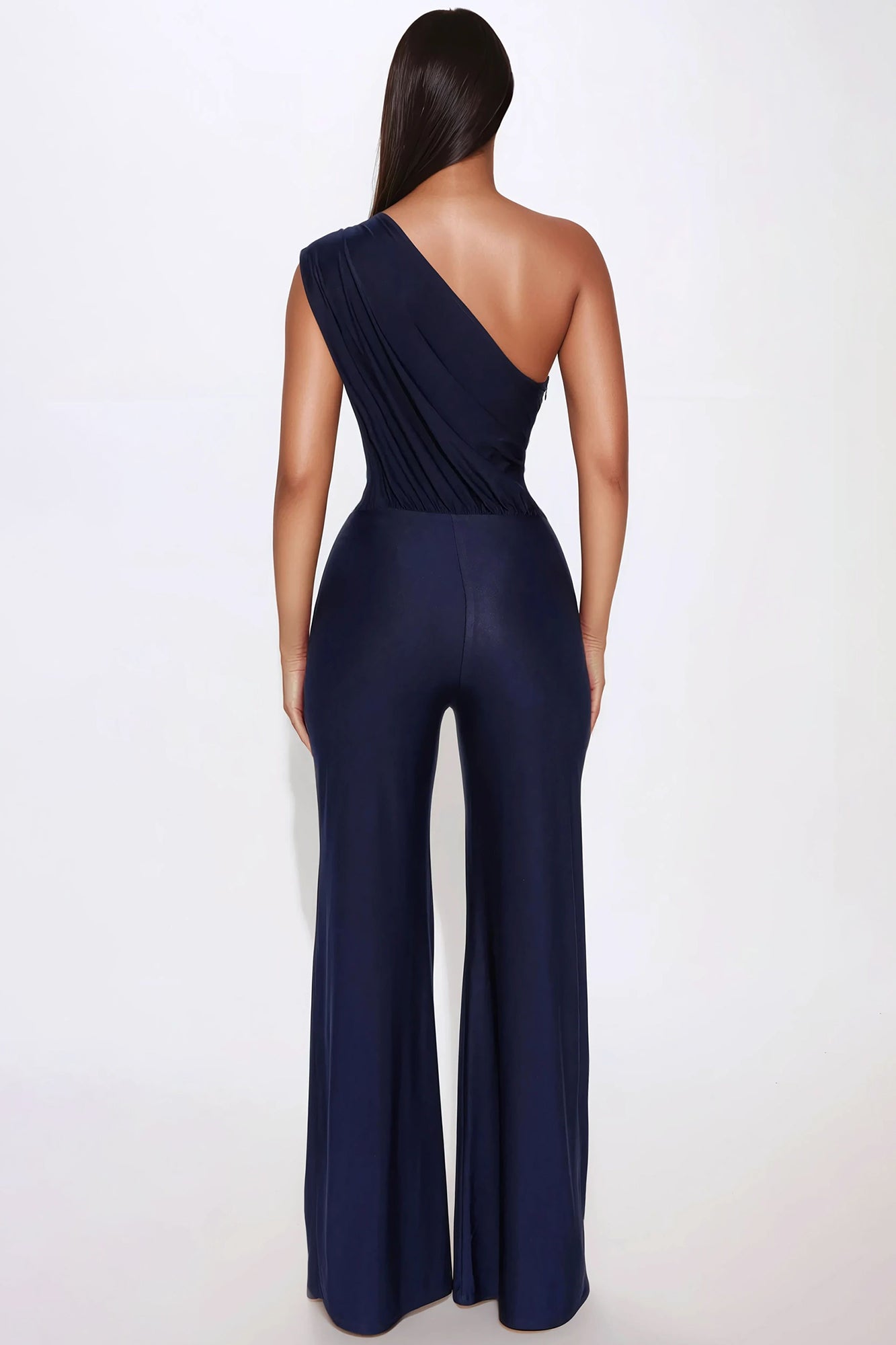 Marisol Wide Leg One Shoulder Jumpsuit - Navy - Image 3