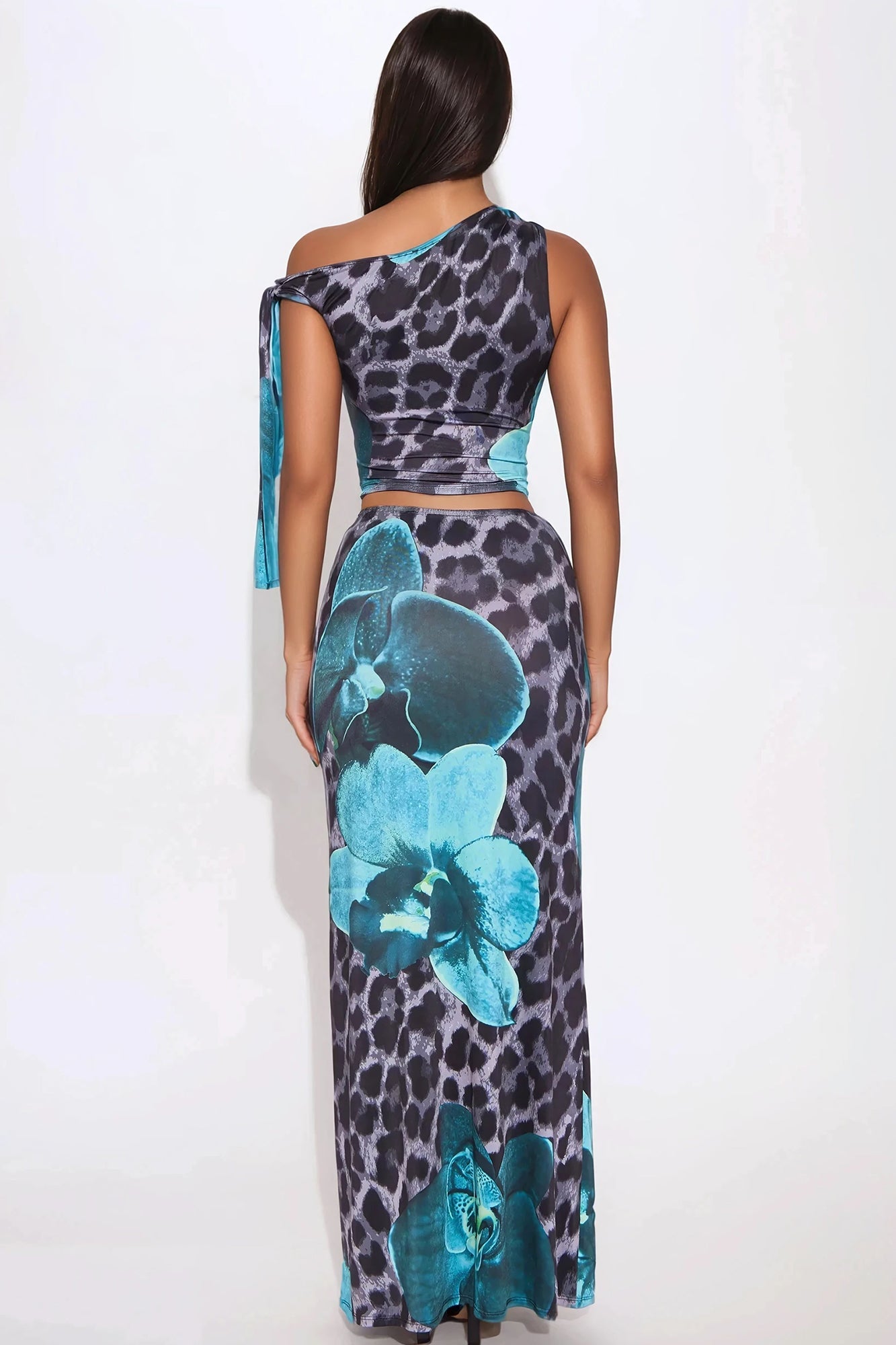 On The Prowl Leopard Skirt Set - Aqua/Combo - Image 3