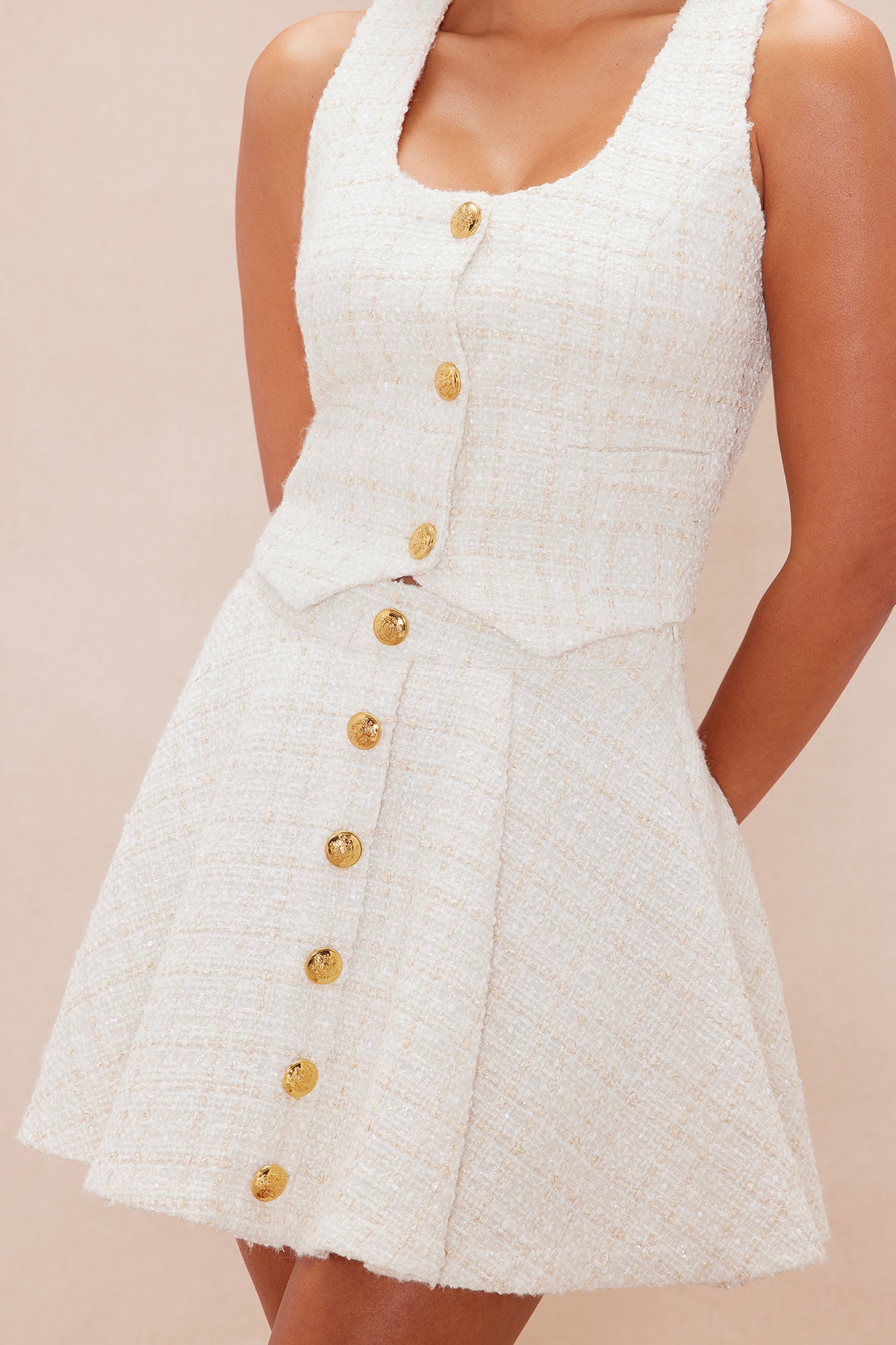 Melody Tweed Skirt Set - Cream - Image 3