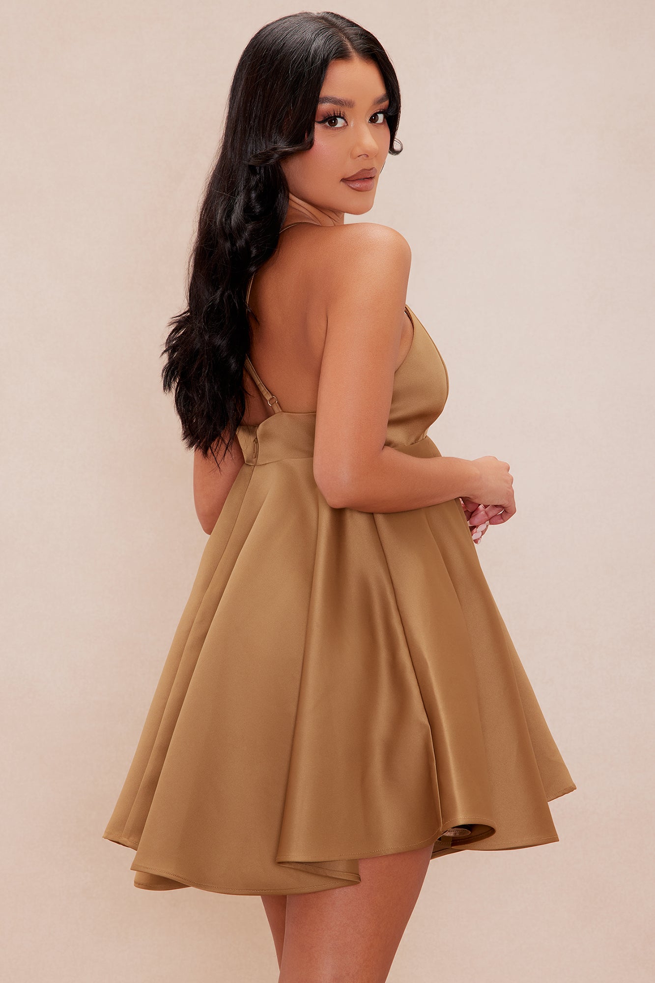 Denice Satin Mini Dress - Cognac - Image 4