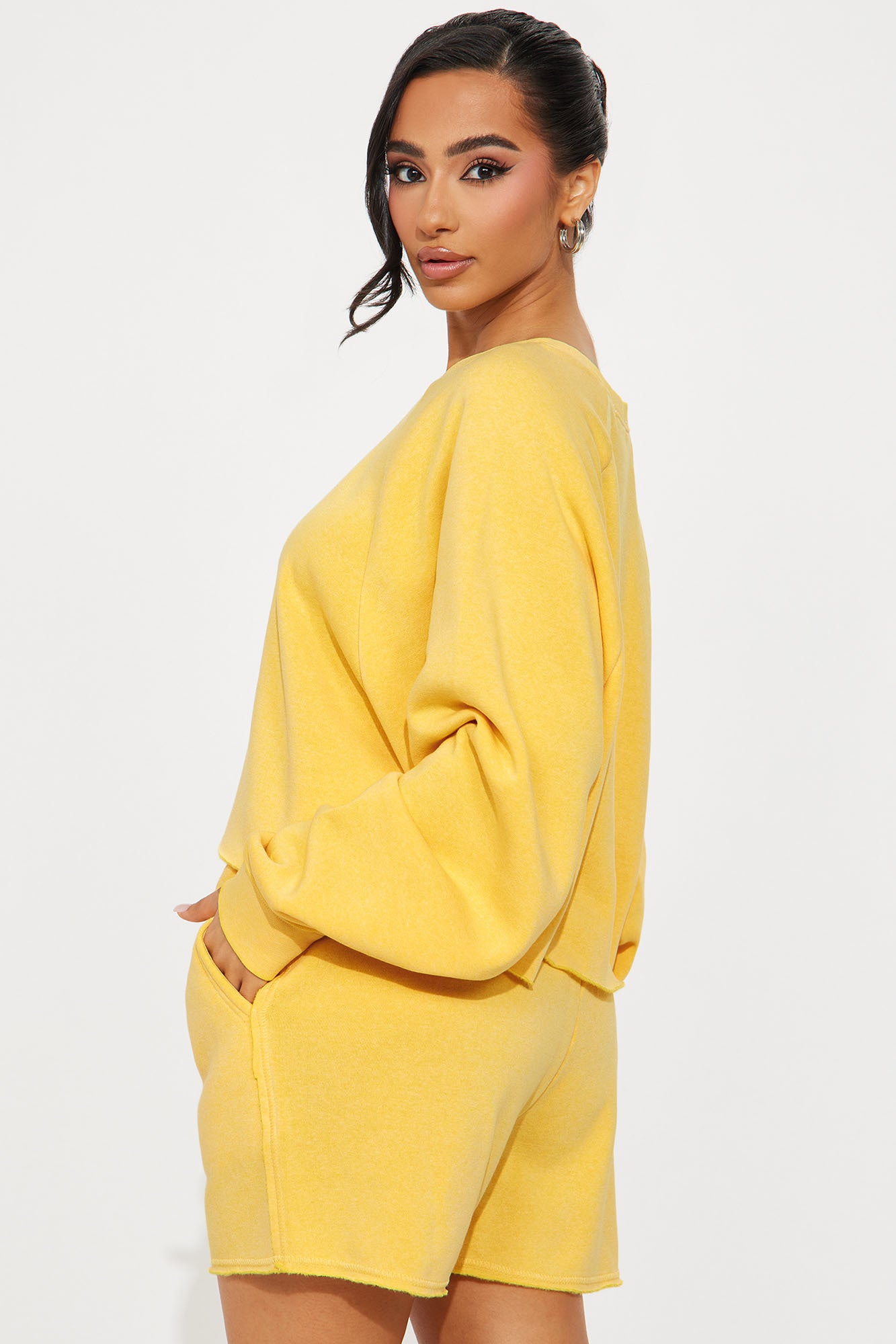 So Soft Washed Fleece Short Set - Yellow - Image 3