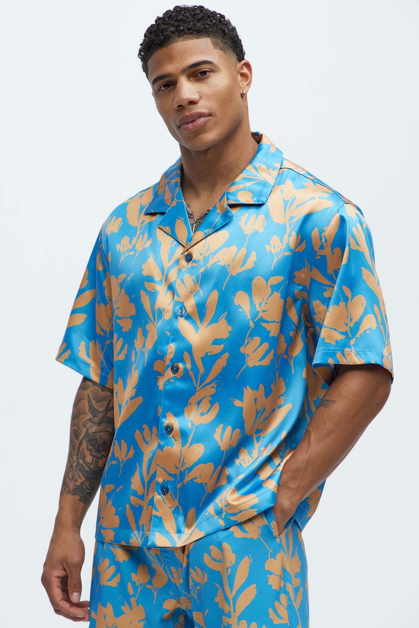 Bloom Off Printed Cuban Collar Shirt - Blue/combo - Image 3