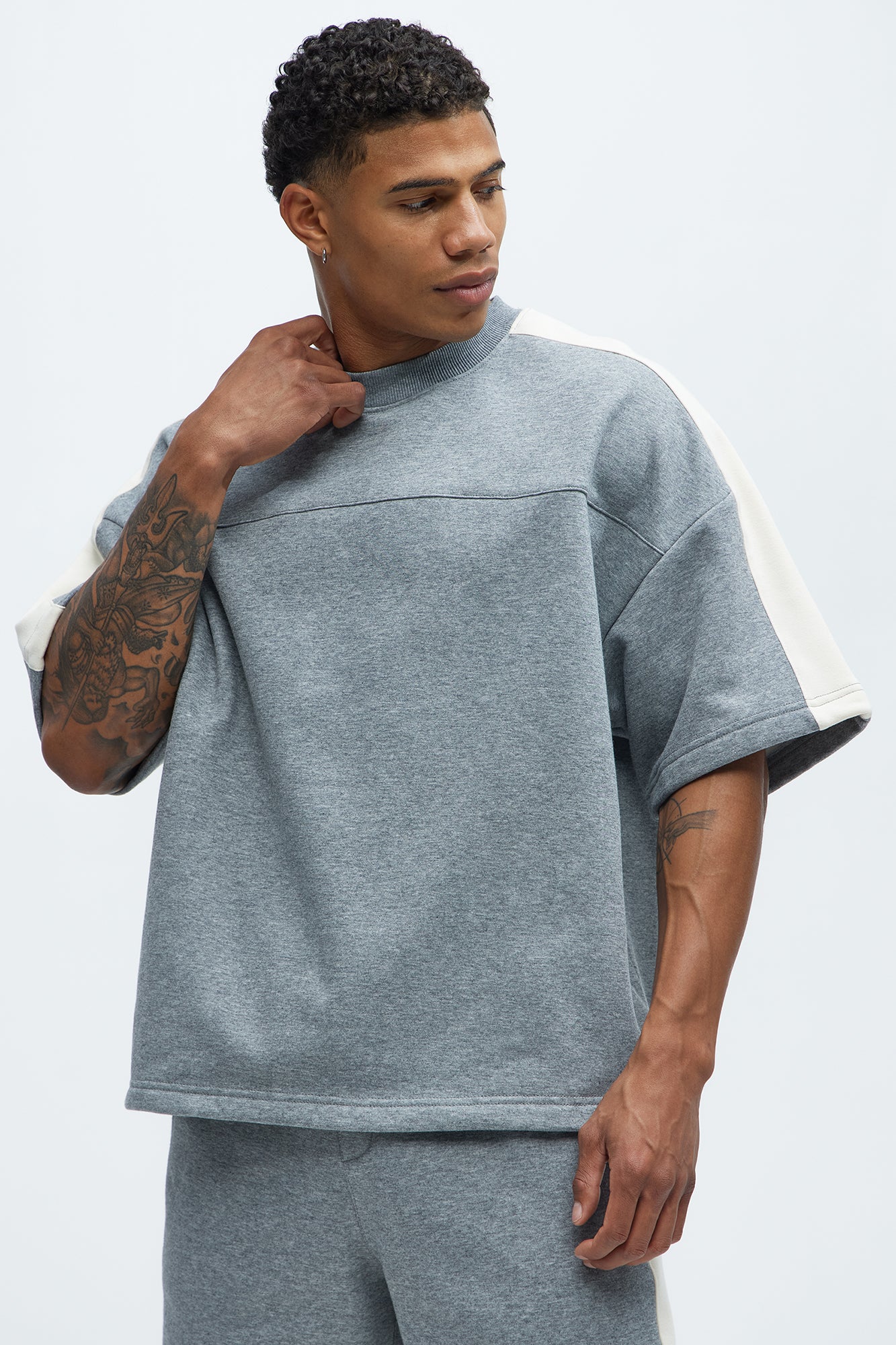 Tyson Oversized Heavyweight Striped Tee - Heather Grey - Image 3