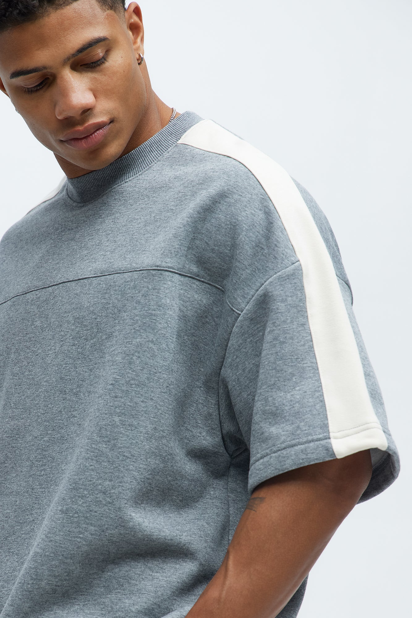 Tyson Oversized Heavyweight Striped Tee - Heather Grey - Image 5