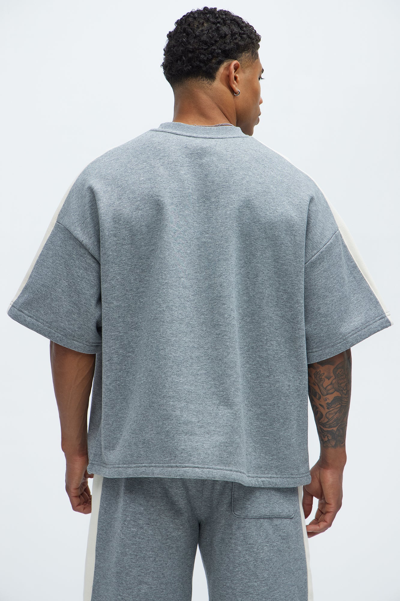 Tyson Oversized Heavyweight Striped Tee - Heather Grey - Image 4