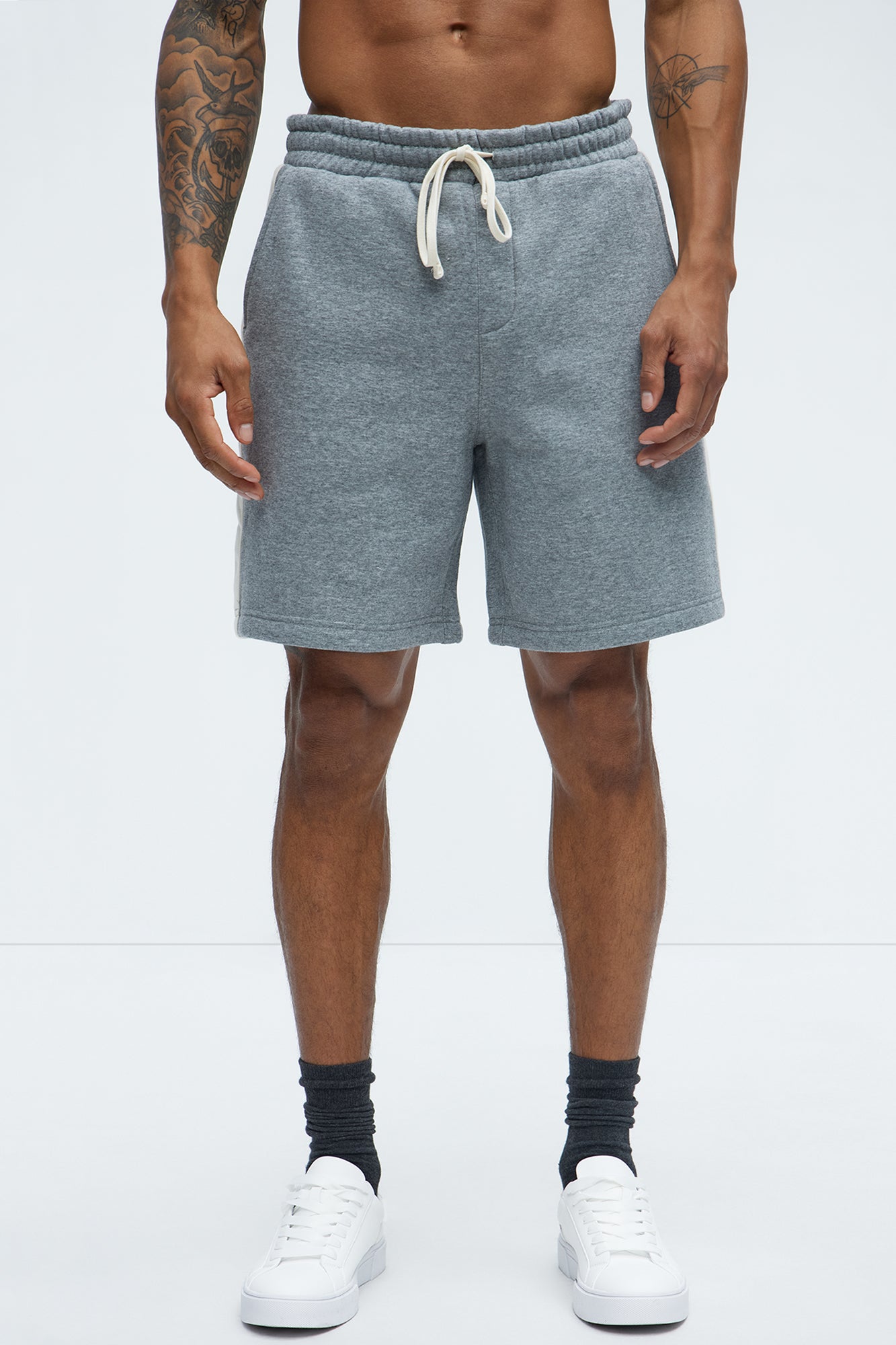 Tyson Oversized Heavyweight Striped Shorts - Heather Grey - Image 3