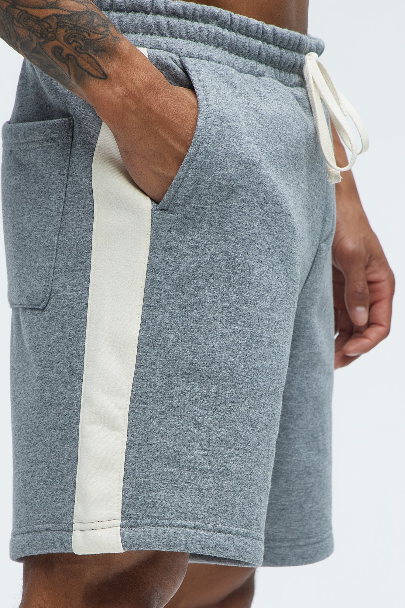Tyson Oversized Heavyweight Striped Shorts - Heather Grey - Image 4
