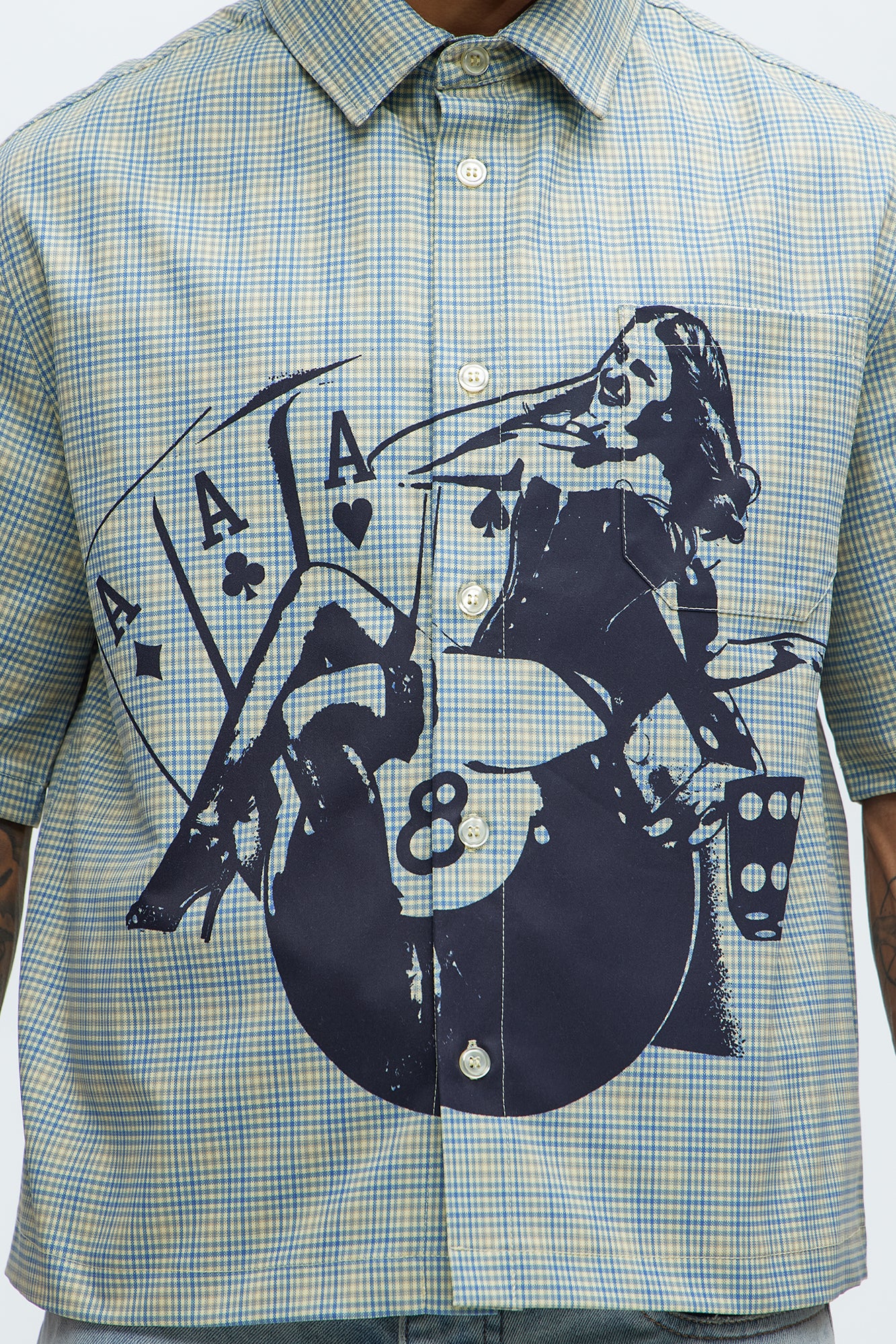 Cropped Pin Up Graphic Button Up Shirt - Green/combo - Image 5