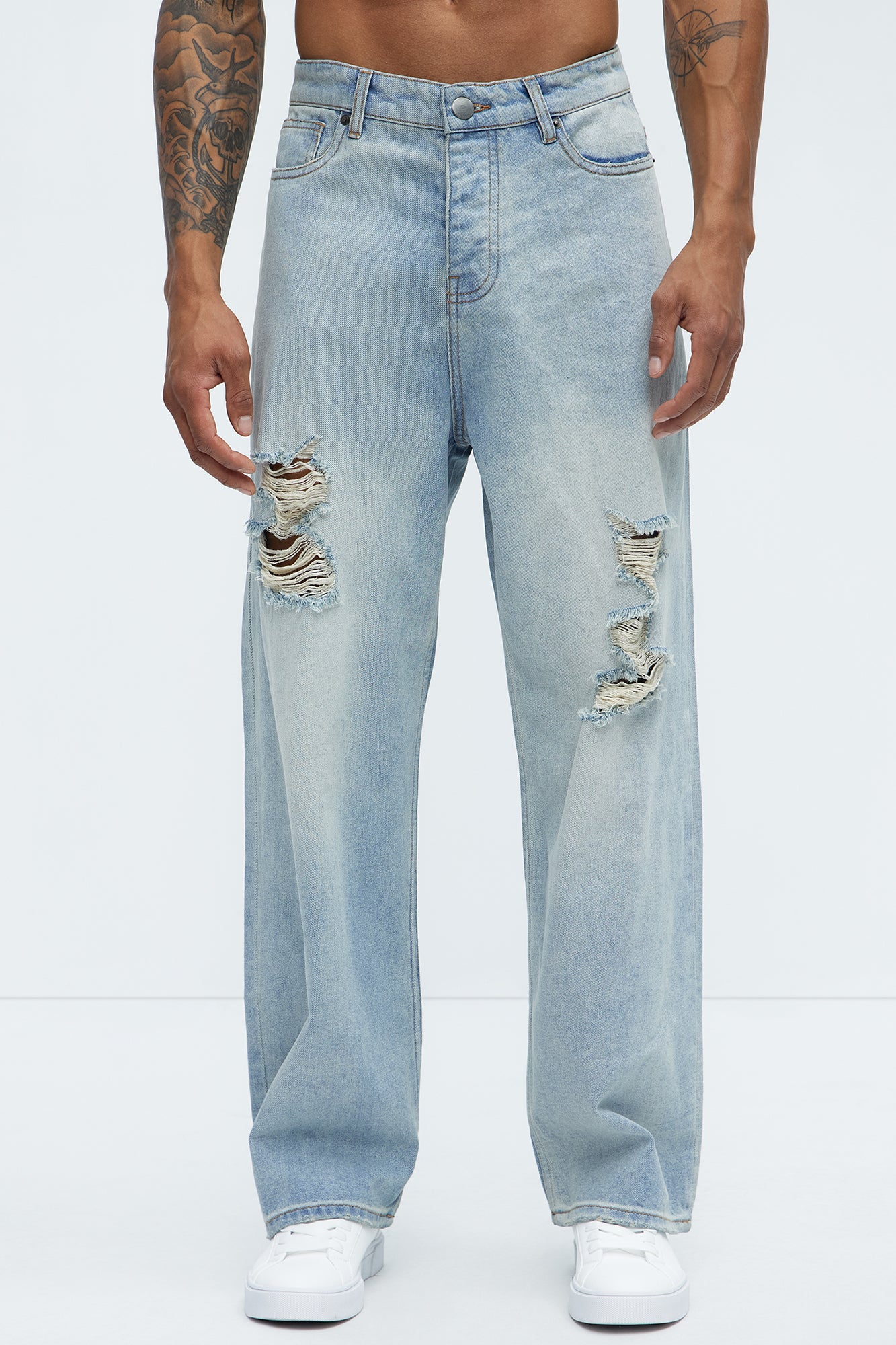 Zeke Distressed Baggy Jeans - Light Wash - Image 3