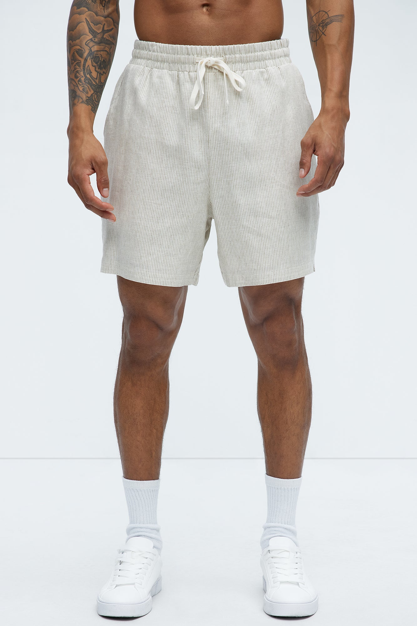 Twill Stripe Linen Shorts - Taupe/combo - Image 3