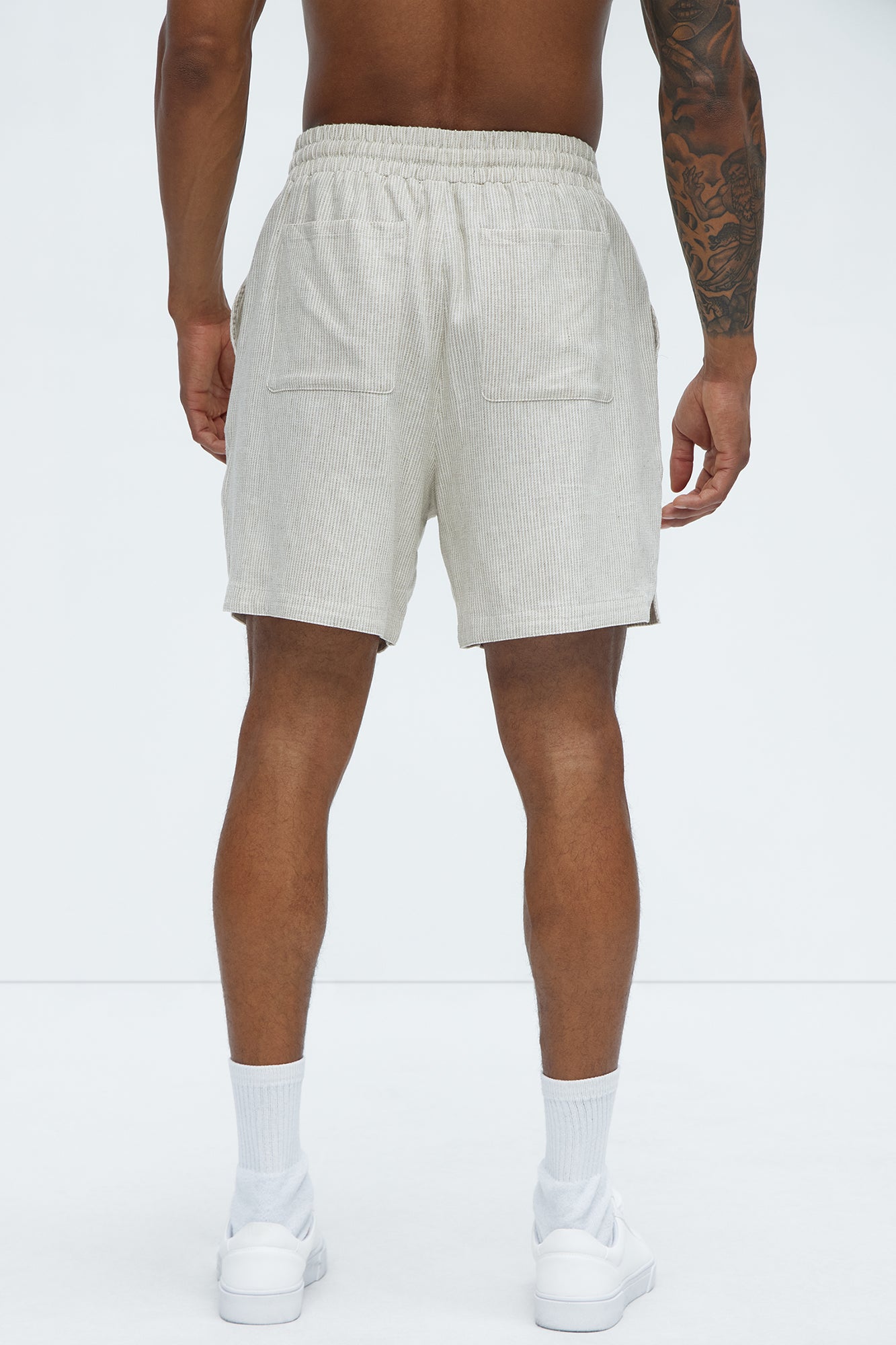 Twill Stripe Linen Shorts - Taupe/combo - Image 5