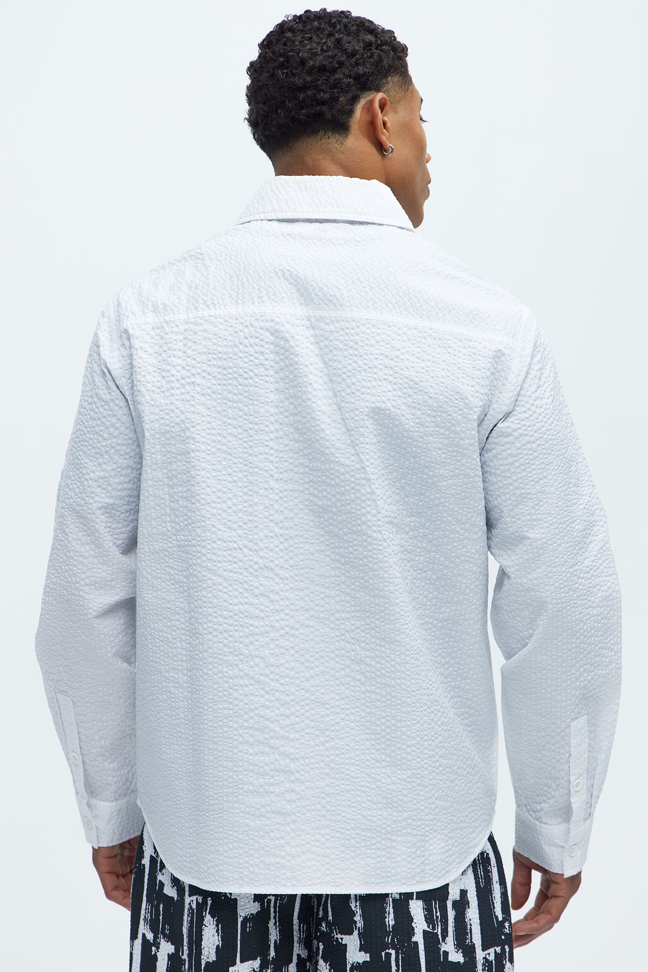 Seersucker Long Sleeve Button Up Shirt - White - Image 4