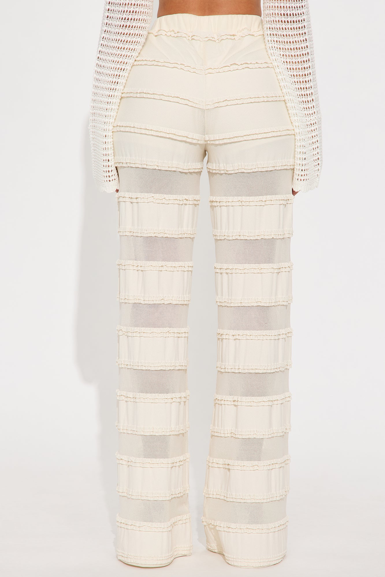 Alora Mesh Ruffled Wide Leg Pant - Taupe - Image 3