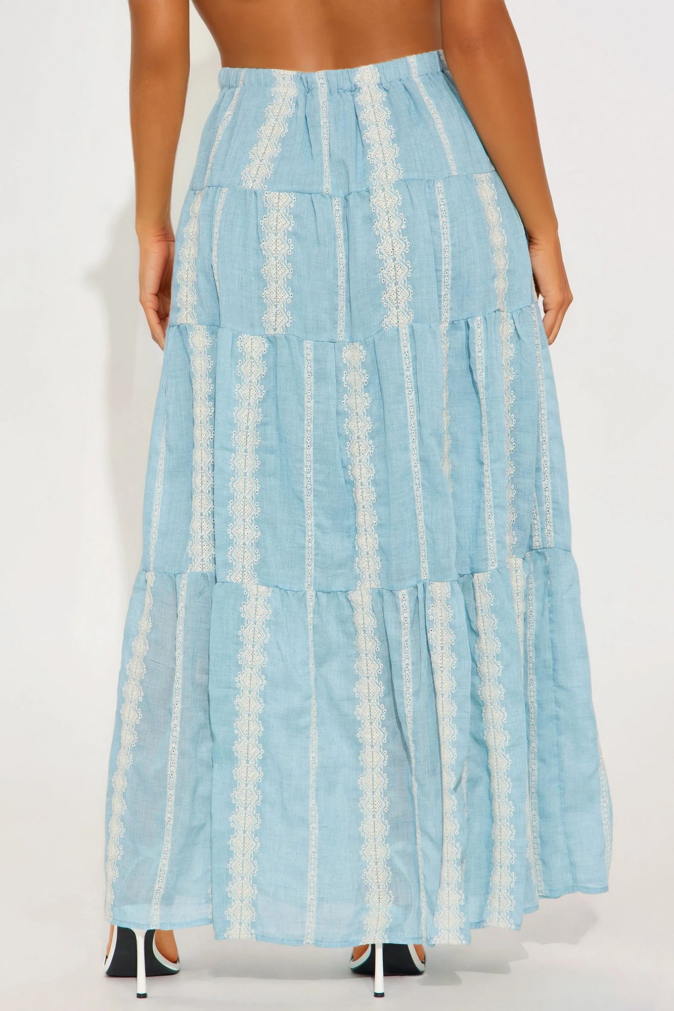 Nerina Embroidered Tiered Maxi Skirt - Blue/combo - Image 3