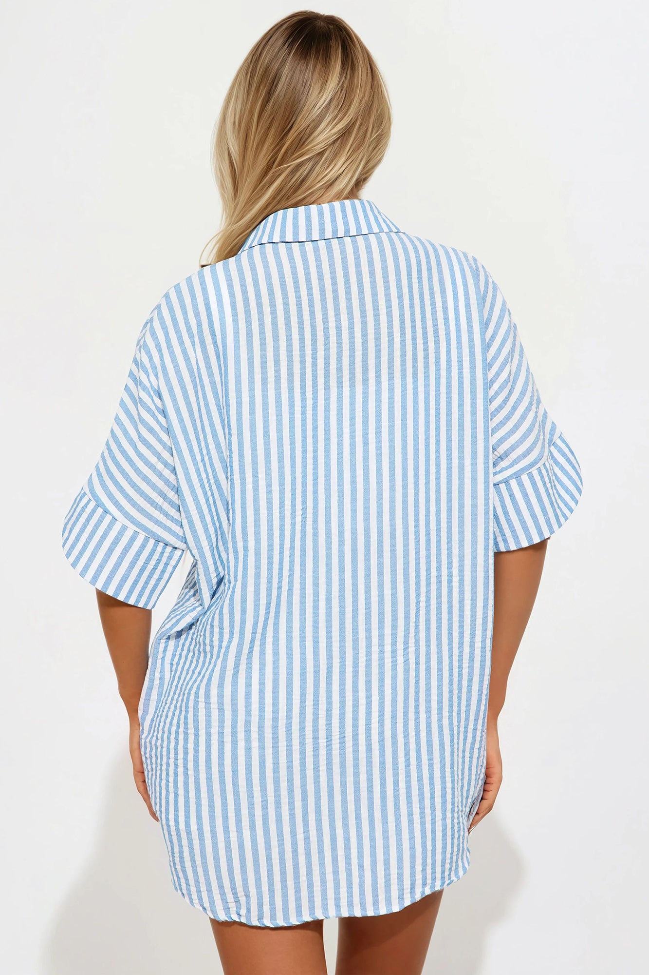 Casual Getaway Linen Short Set - Blue/combo - Image 3