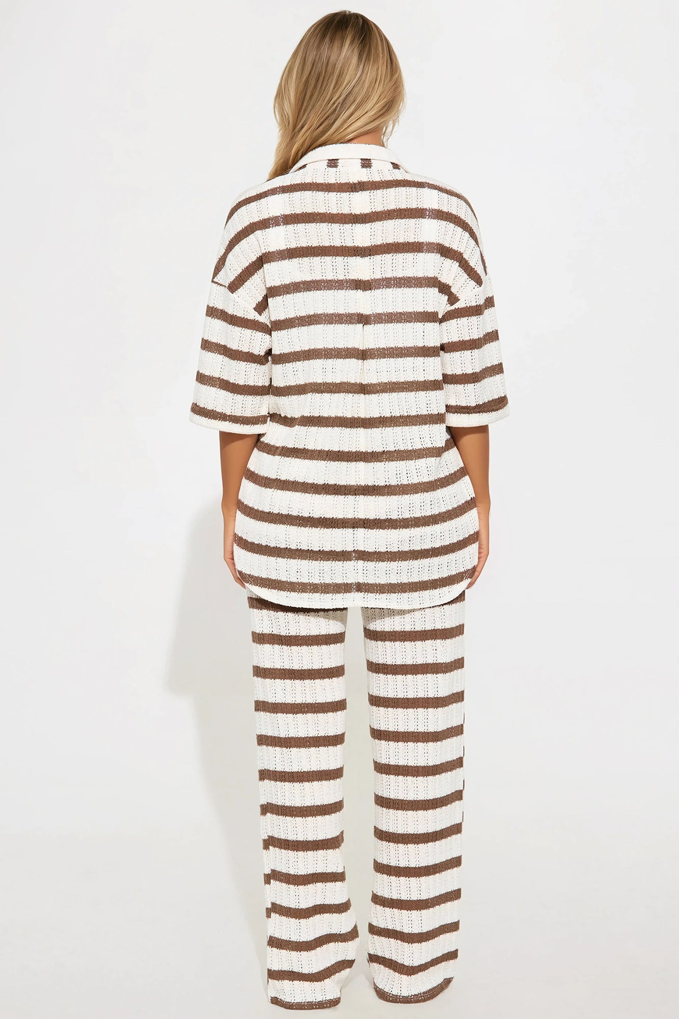 Seaside Stripes Crochet Pant Set - Brown/combo - Image 3