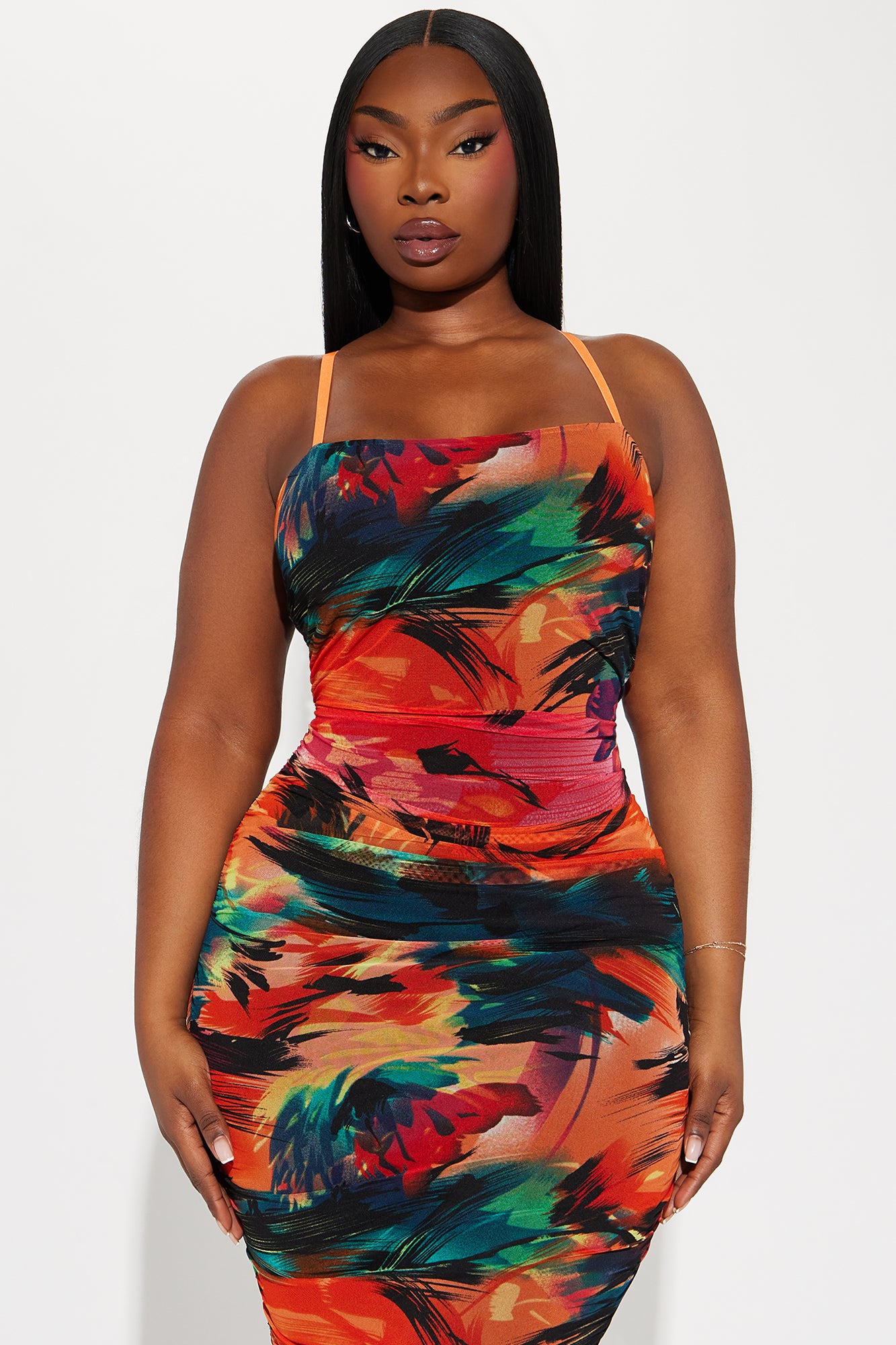 Tropic Sun Ruched Midi Dress - Multi Color - Image 6