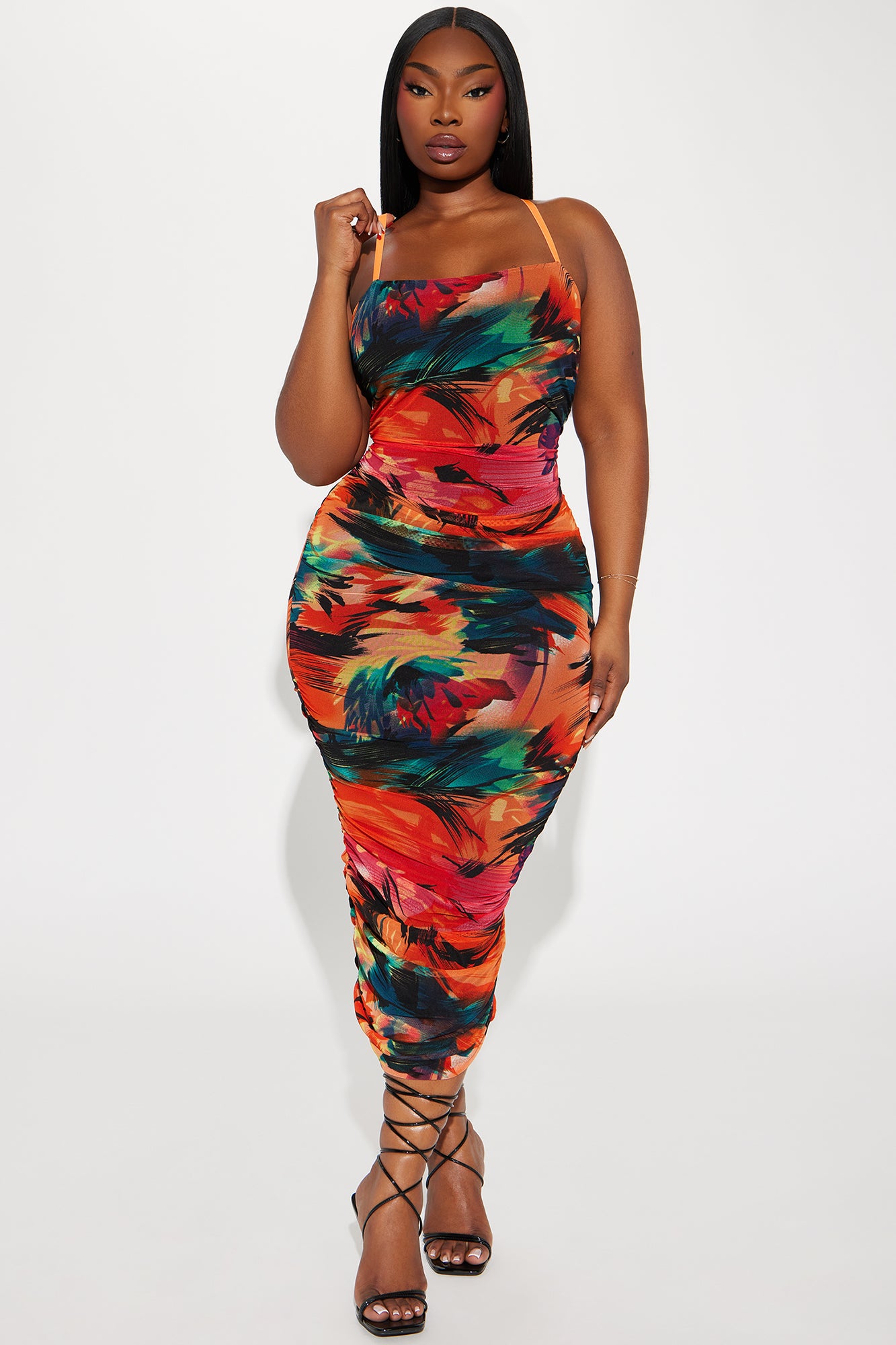 Tropic Sun Ruched Midi Dress - Multi Color - Image 5