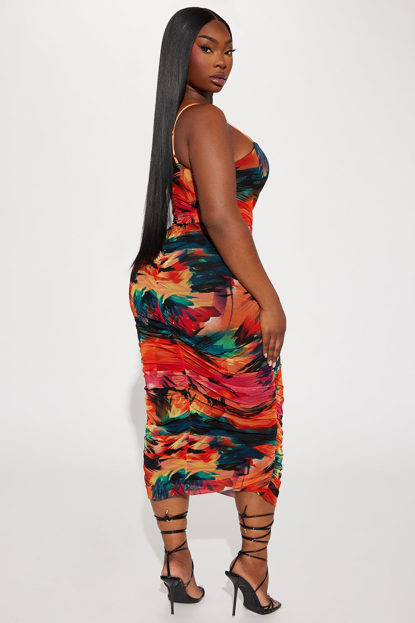 Tropic Sun Ruched Midi Dress - Multi Color - Image 7