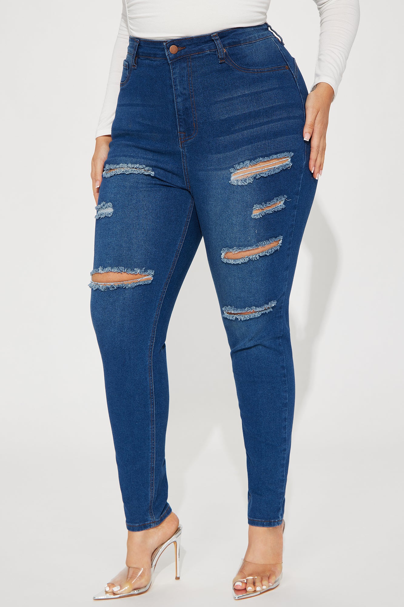 Back It Up Ripped Booty Lifting Stretch Skinny Jeans - Dark Wash - Image 6